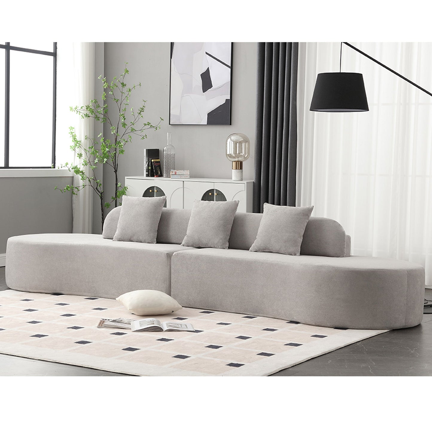 Modern Curved Combination Sofa, Terrycloth Fabric Sofa, Minimalist Sofa in Living Room, Apartment, No Assembly Required