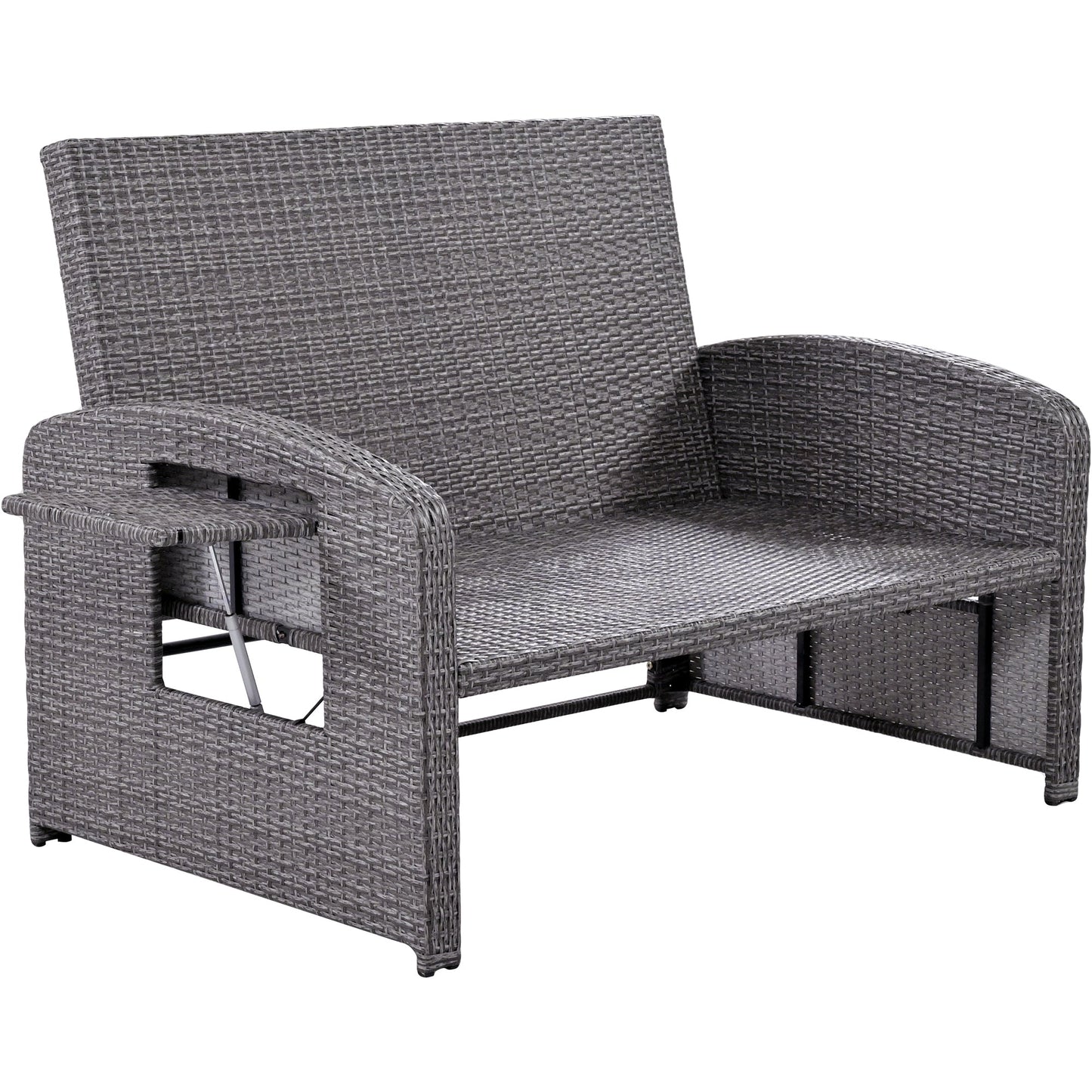 PE Wicker Rattan Double Chaise Lounge, 2-Person Reclining Daybed With Adjustable Back and Cushions
