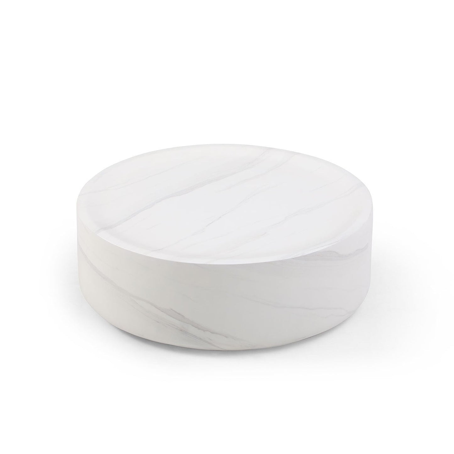 31.49'' Round Coffee Table,Sturdy Fiberglass Table for Living Room, White, No Need Assembly.WHITE