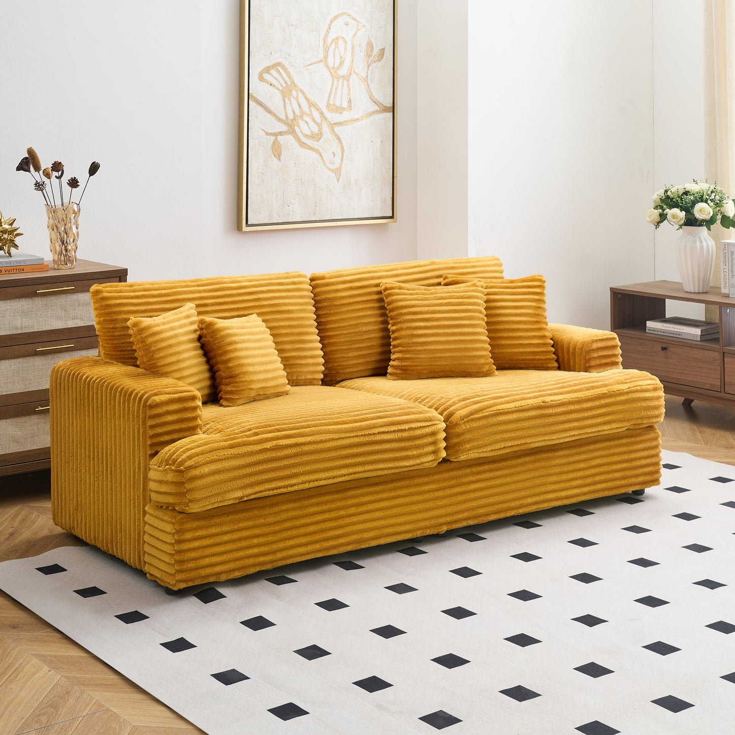 79.3 "Long, Corduroy Sofa With 4 Matching Pillows, Stylish Design Spacious and Comfortable 3-Seater Sofa Suitable