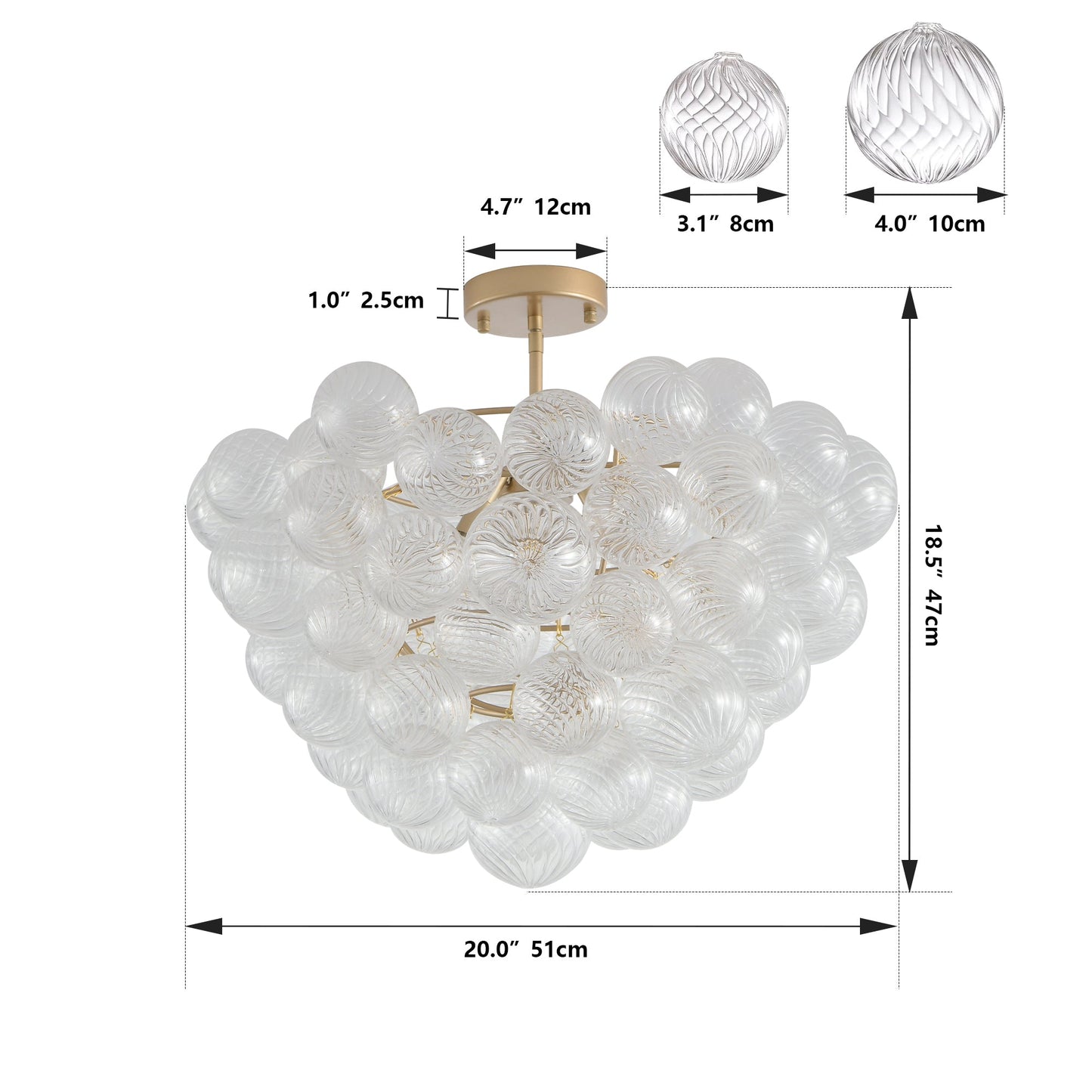 20-Inch Gold Ceiling Pendant Light With Threaded Clear Glass Globe Shade – Ideal for Living Room, Dining Room, Kitchen