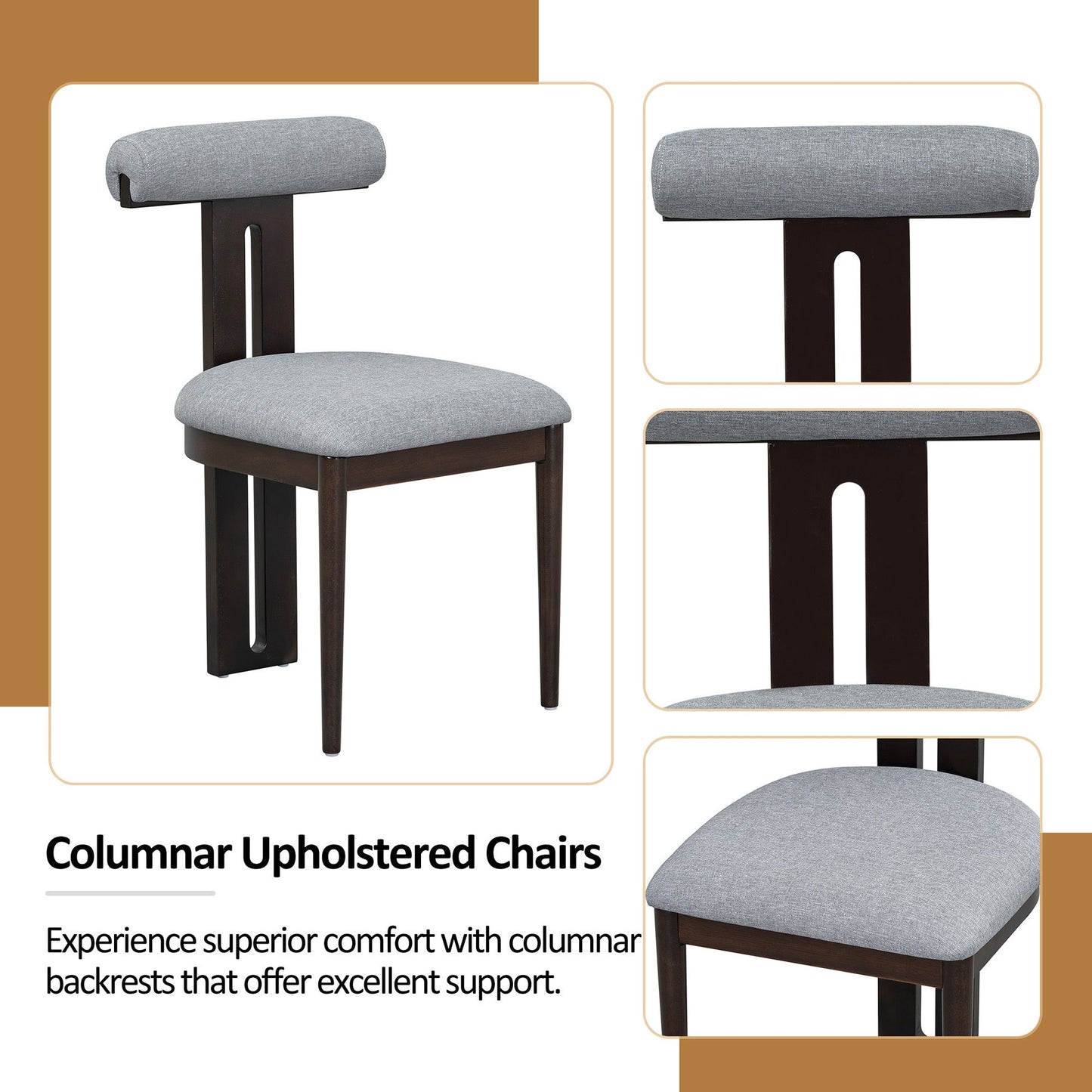 6-Piece Dining Set, Mid-Century Modern Table Set for 6 Persons With 4 Chairs and Bench, Padded Seats and Backrest
