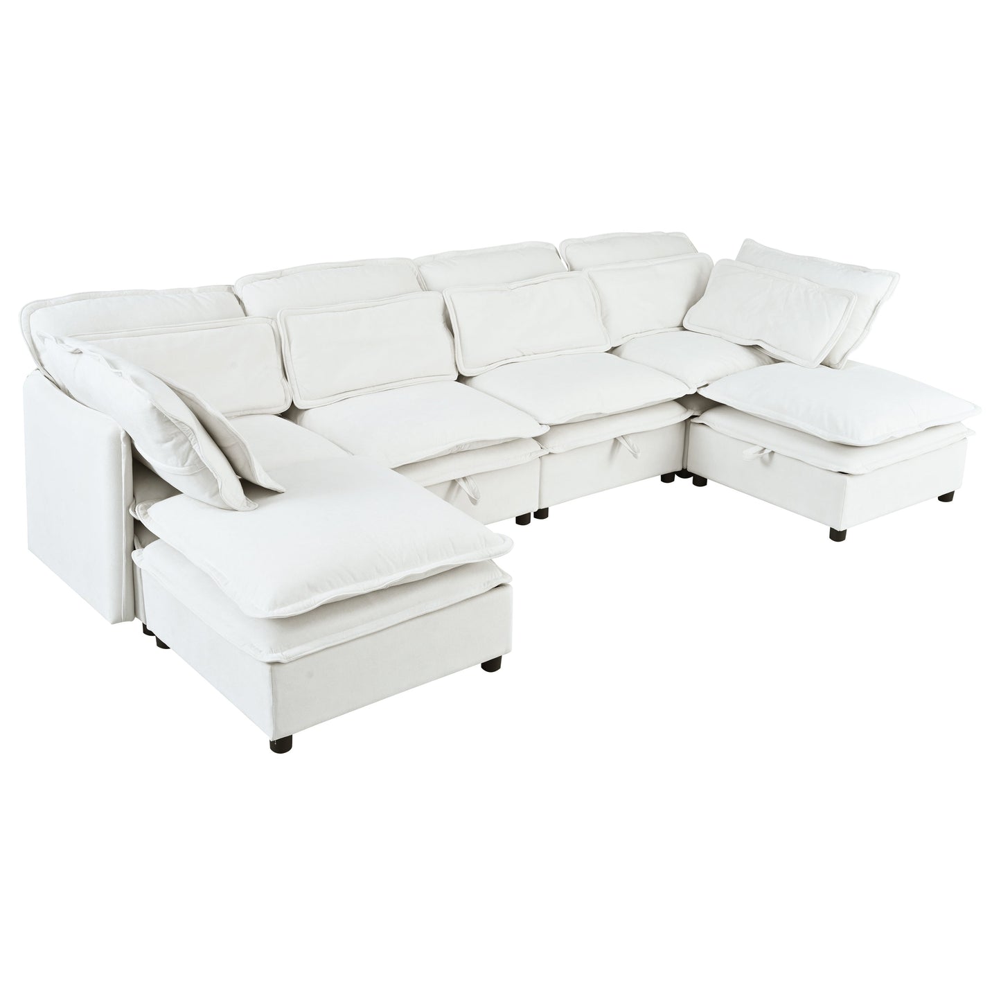Double-Layer Cushion Modern Large U-Shaped Modular Sofa, Freely Combinable 6-Seater With Storage Function, Convertible