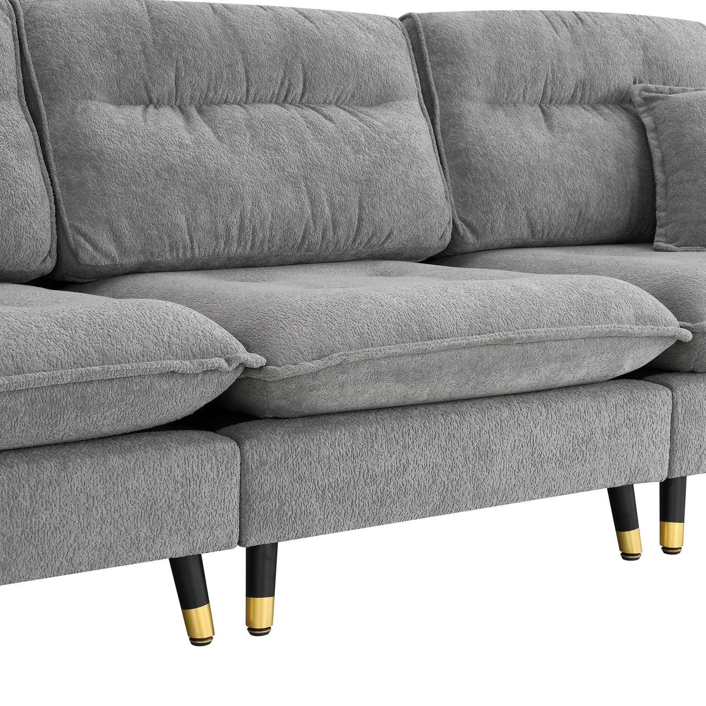 106*66.5" L Shaped Convertible Sectional Sofa,4 Seat Tufted Couch Set With Two-Tone Adjust Legs,Cloud Chenille Fabric