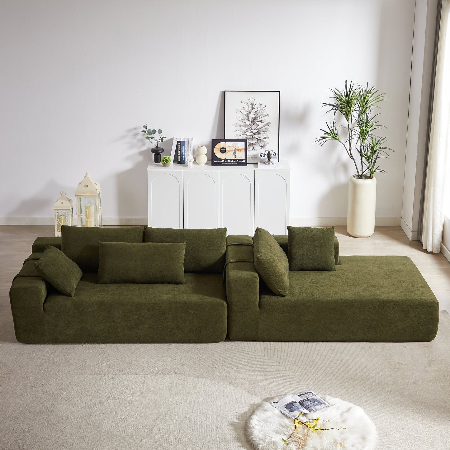 Modern Chenille Upholstered Sectional Sofa Couch Set,Modular 108" L Shaped Sectional Living Room Sofa Set With 6 Pillows