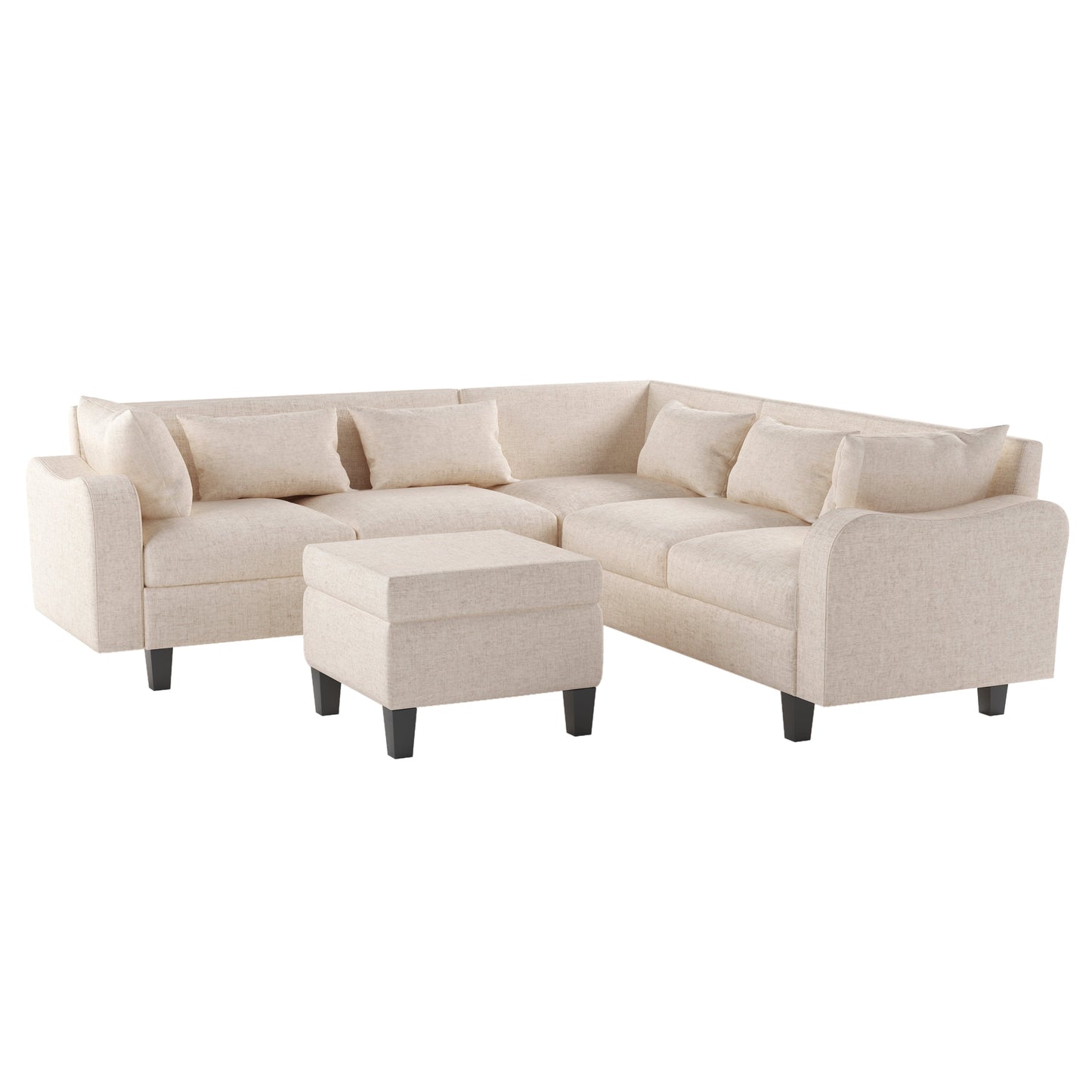 87" Modern Sectional Sofa With Coffee Table,6-Seat Couch Set With Storage Ottoman,Various Combinations,L-Shape Indoor