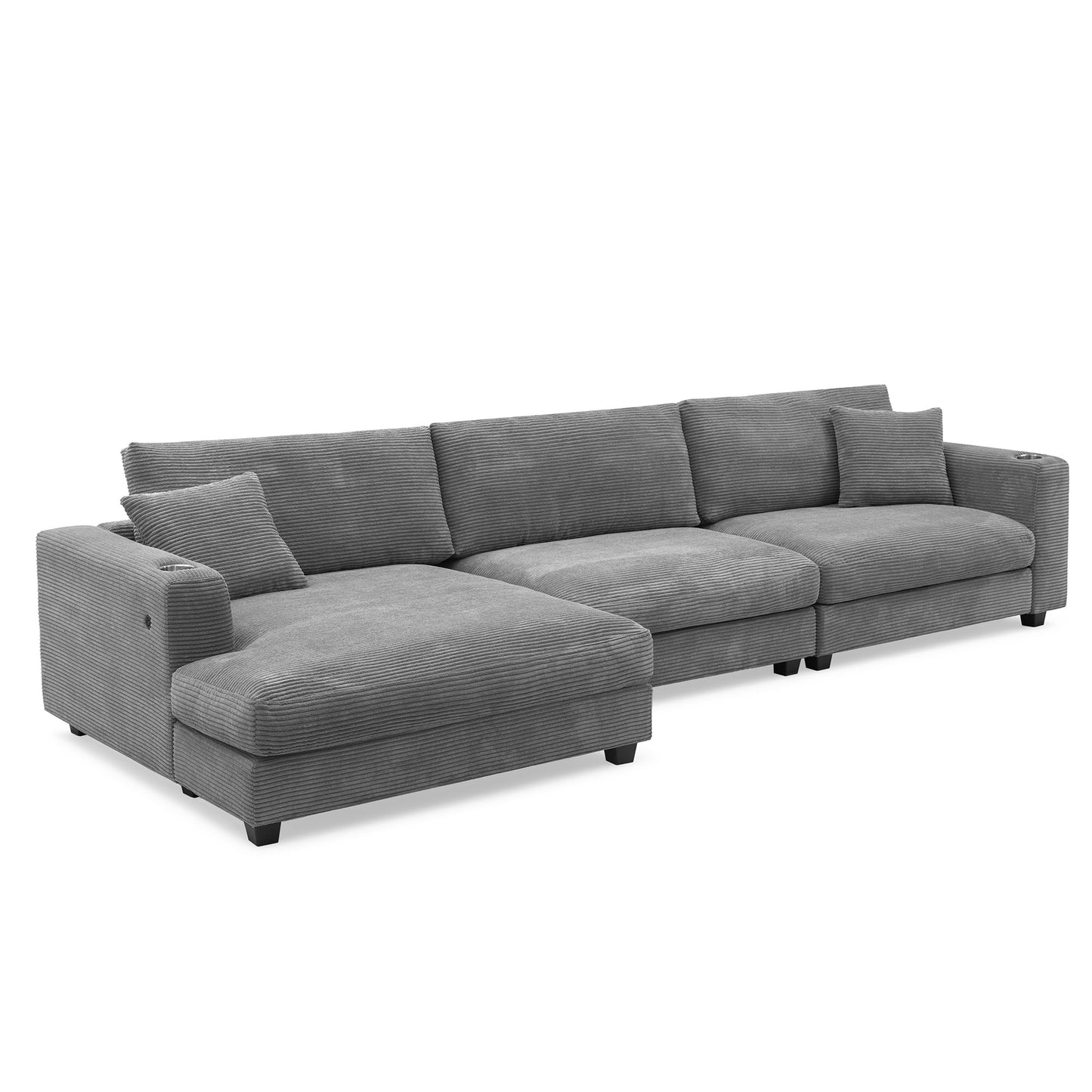 134*54"Oversized Corduroy Sectional Sofa,L Shaped Cloud Couch With USB Charging Port,Cup Holder,Deep Seat Sofa Bed