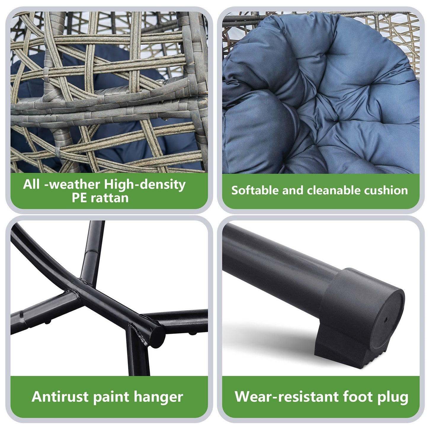 Wicker Hanging Swing Chair; Rattan Hanging Egg Chair With Durable Stand and Waterproof Cushion for Outdoor Garden