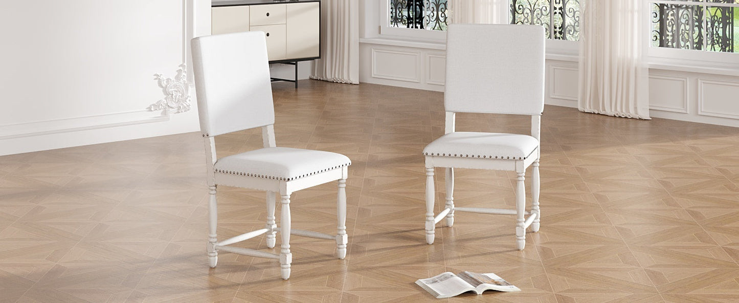 Vintage Traditional 2-Piece Upholstered Dining Chairs With Padded Backs, Cream