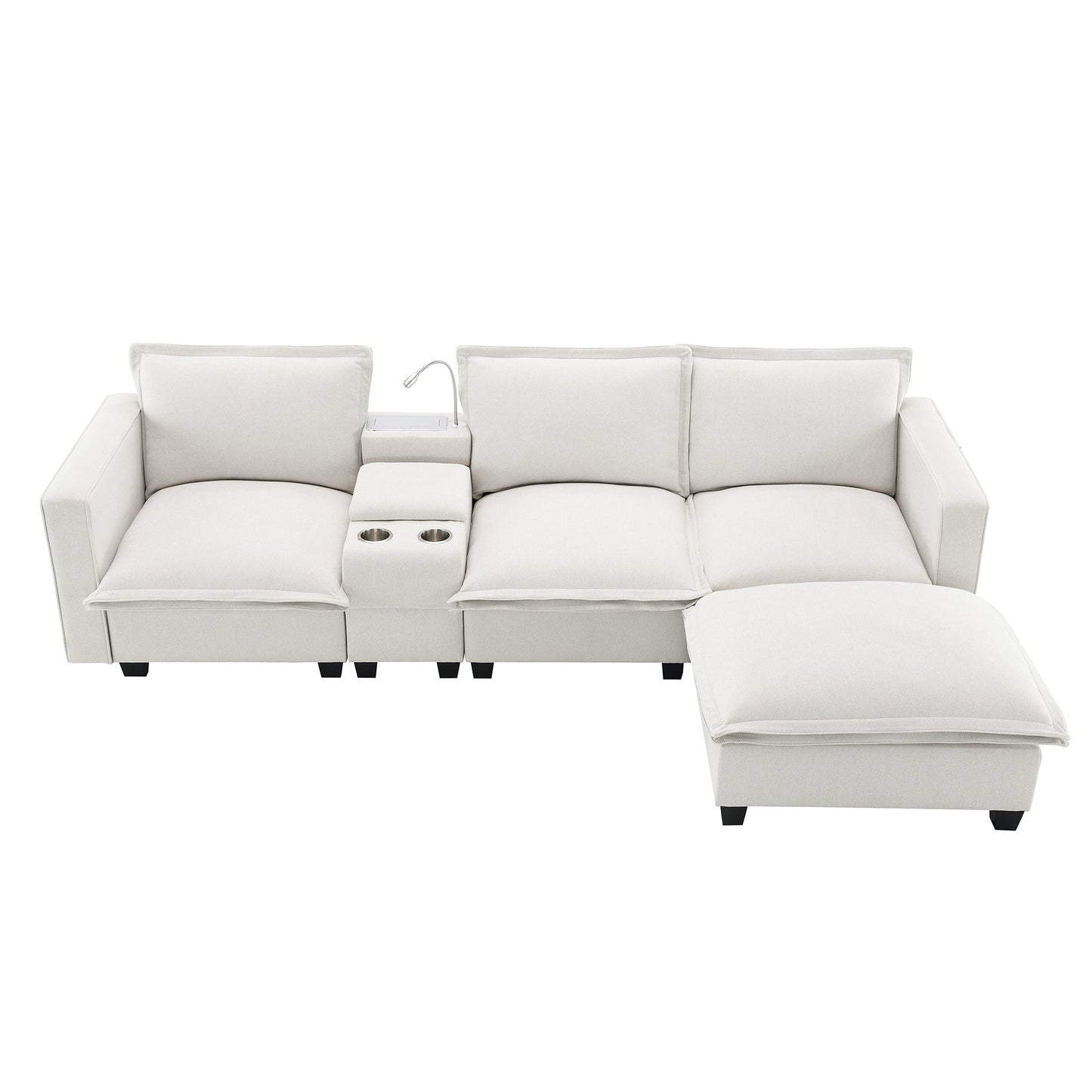 109*57" Modern Sectional Cloud Sofa With Console,USB Charger,Reading Light,Cup Holder,Wide Seat,4 Seat Chenille Modular