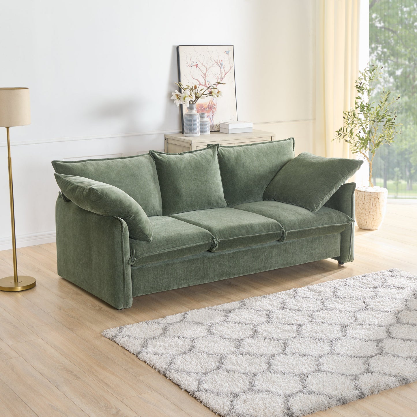 Mid-Century Sofa 3 Seater Cozy Couch for Living Room Apartment Lounge Bedroom, Green