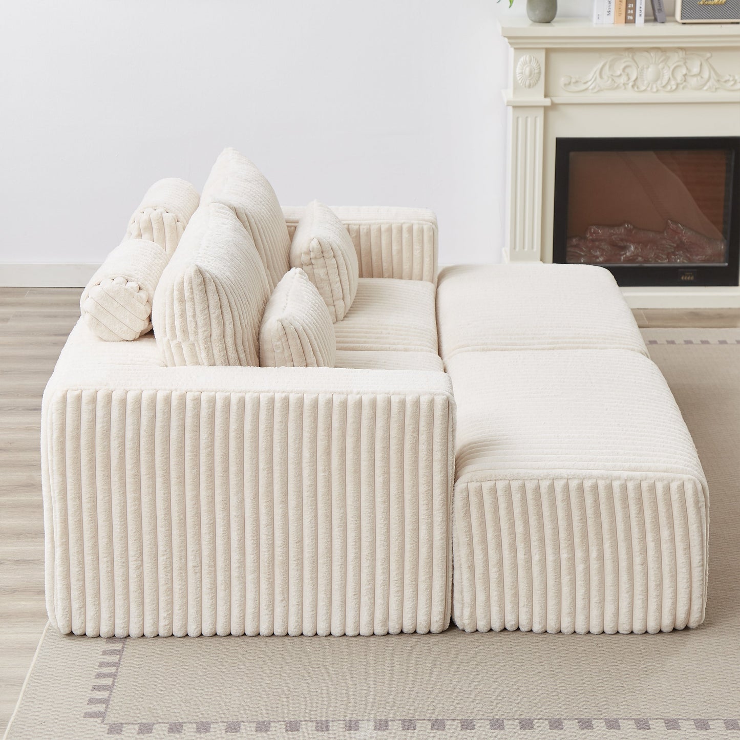 87" Oversized Sectional Lounge Chaise,No Assembly Required,Cloud Plush Loveseat With Two Removable Footstool,Fluffy Model