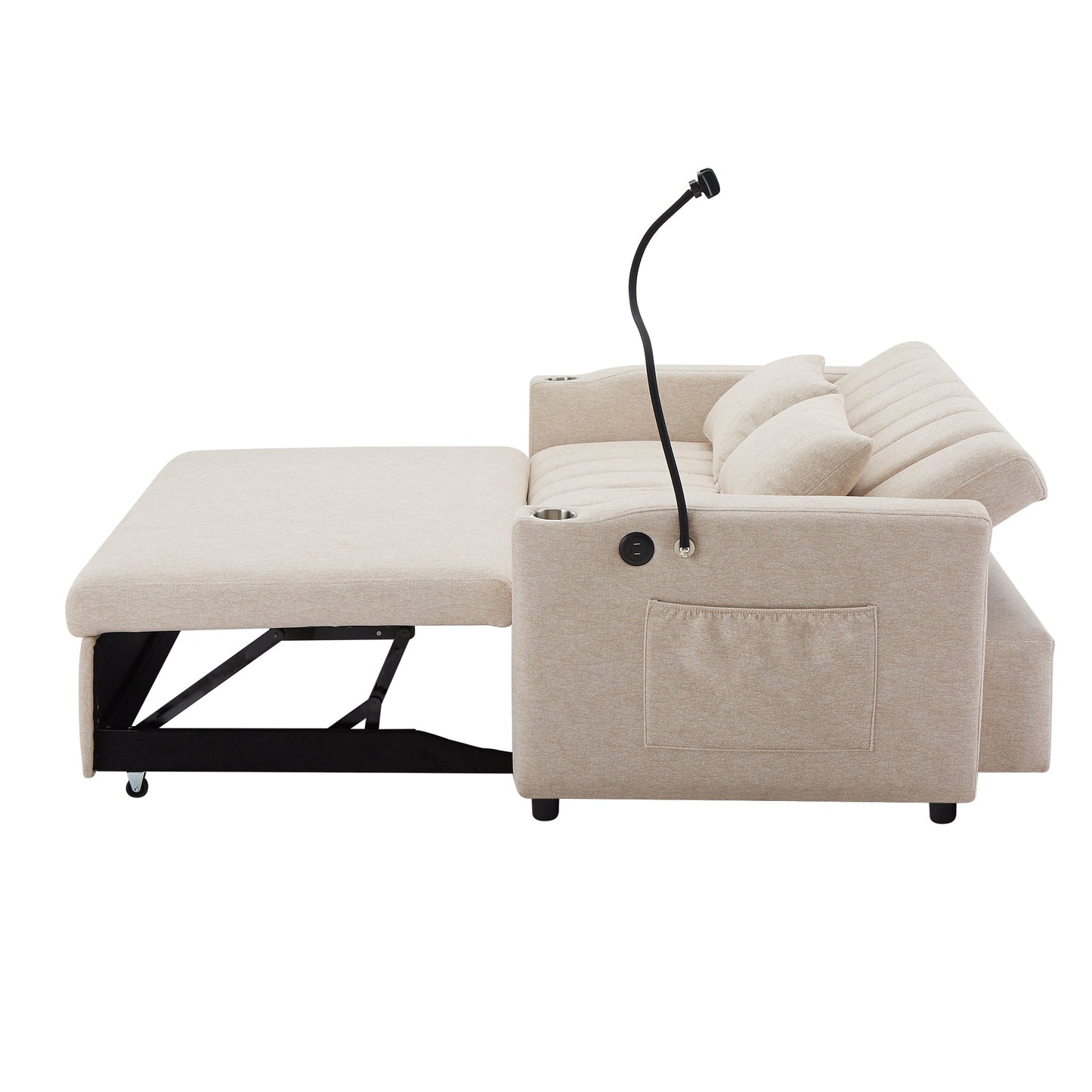 55.9" Convertible Sofa Bed Loveseat Sofa With Three USB Ports, Two Side Pockets, Two Cup Holders