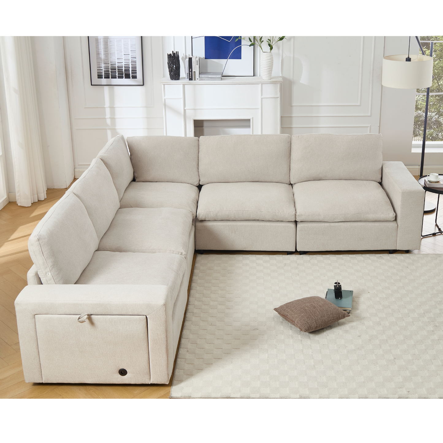 Sectional Couches for Living Room,Modular Couch,Wireless Charging Port & Cup Holders,5-Seat ,DIY Combination,L-Shaped Sofa