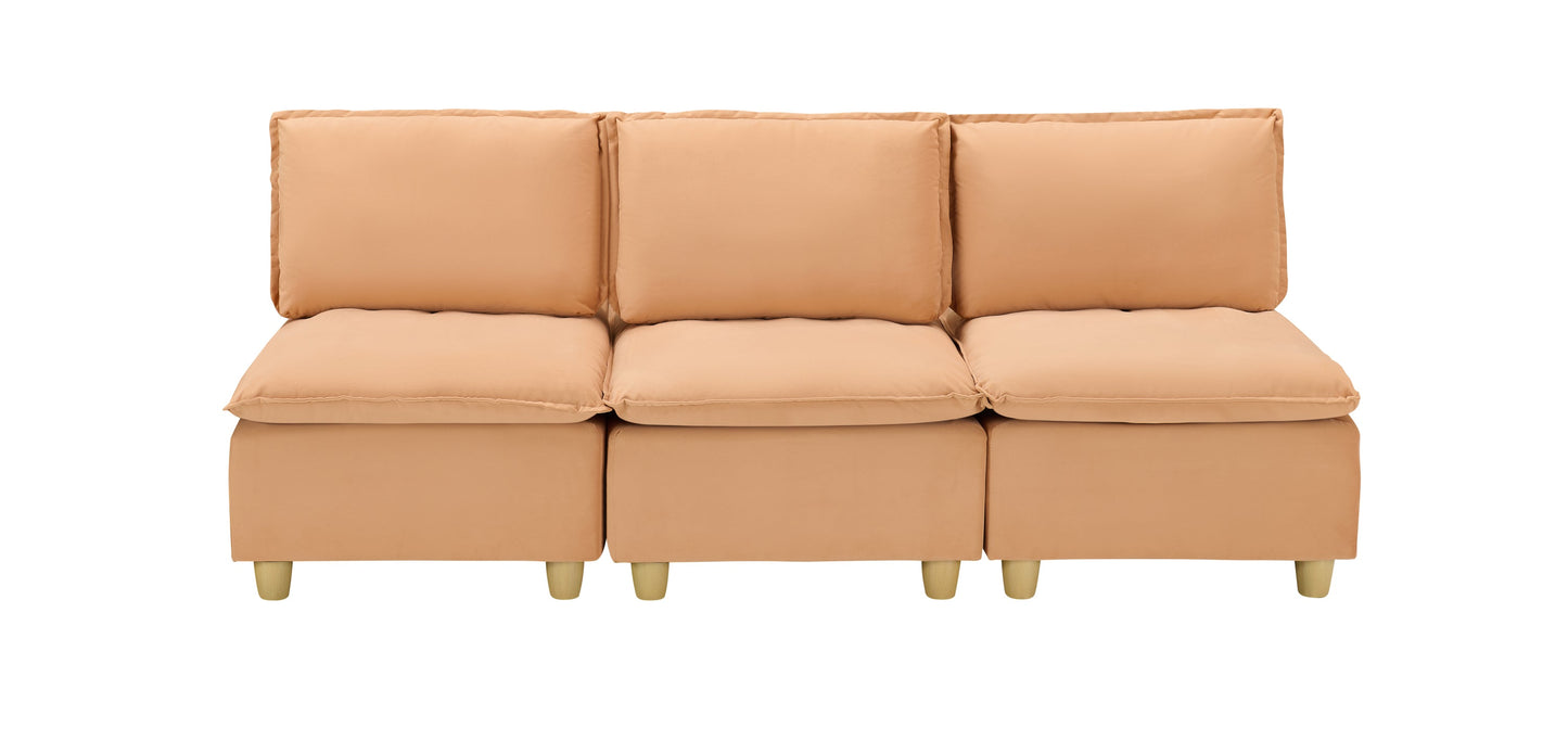 88-Inch Simple, Modern and Ultra-Comfortable Straight-Row Three-Seater Pumpkin-Colored Flannel Sofa