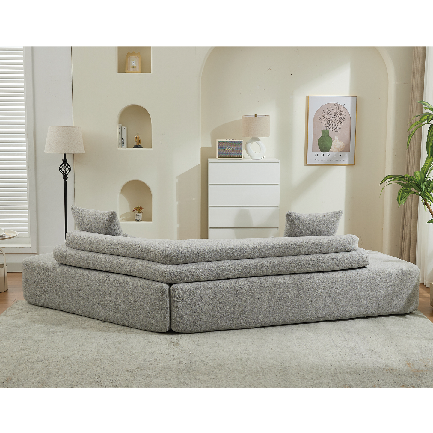 128"Minimalist Cloud Sectional Couch ,Modern Couches ,4-Seater ,No Assembly,Two Modular Sofa,Boucle Teddy Fabric