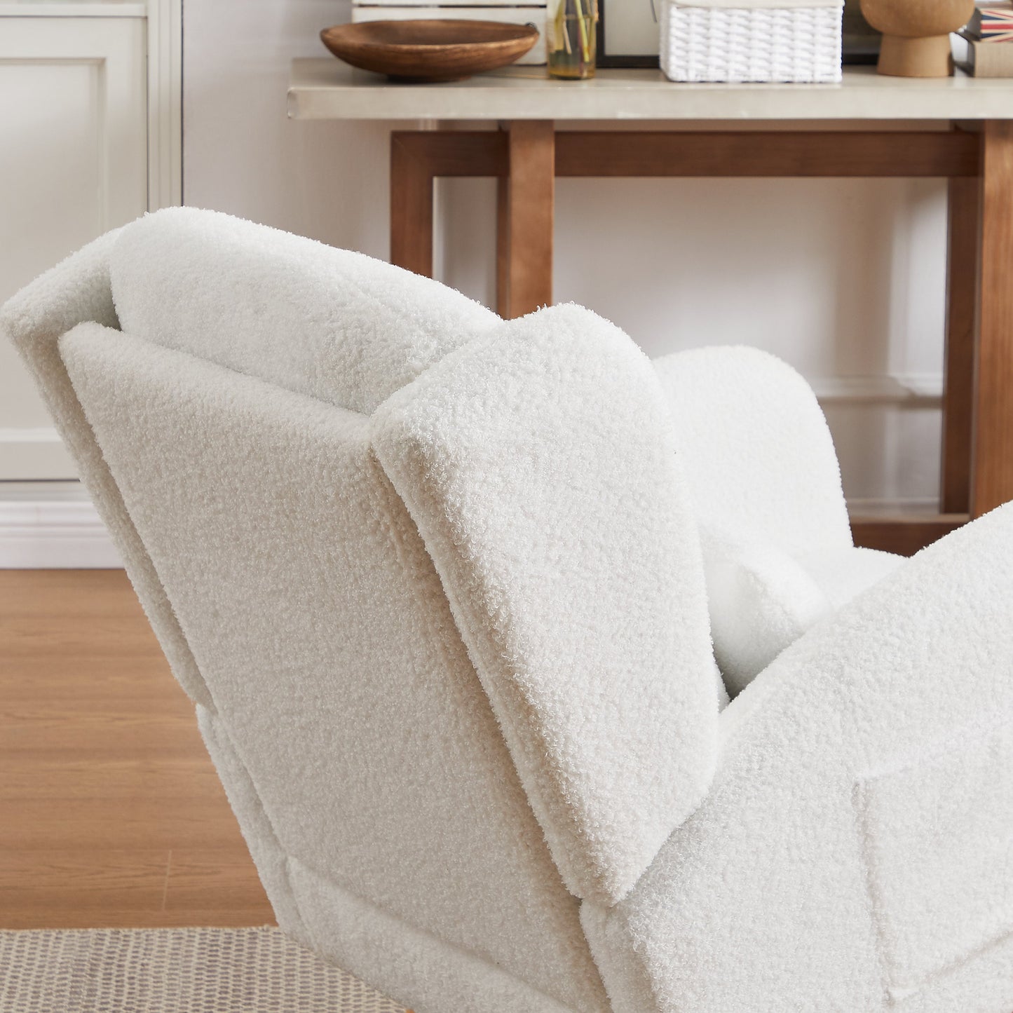 Modern Accent High Backrest Living Room Lounge Arm Rocking Chair, Two Side Pocket