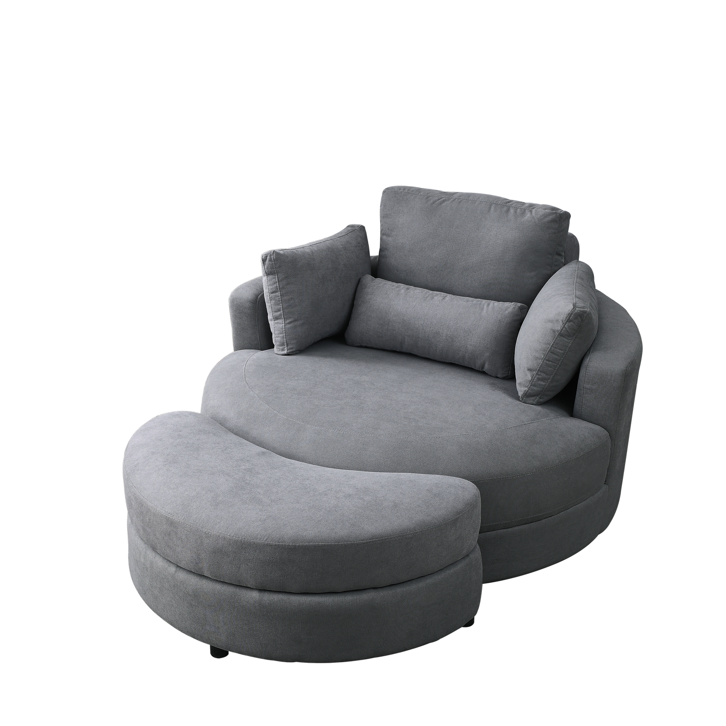 Swivel Accent Barrel Modern Dark Grey Sofa Lounge Club Big Round Chair With Storage Ottoman Linen Fabric for Living Room