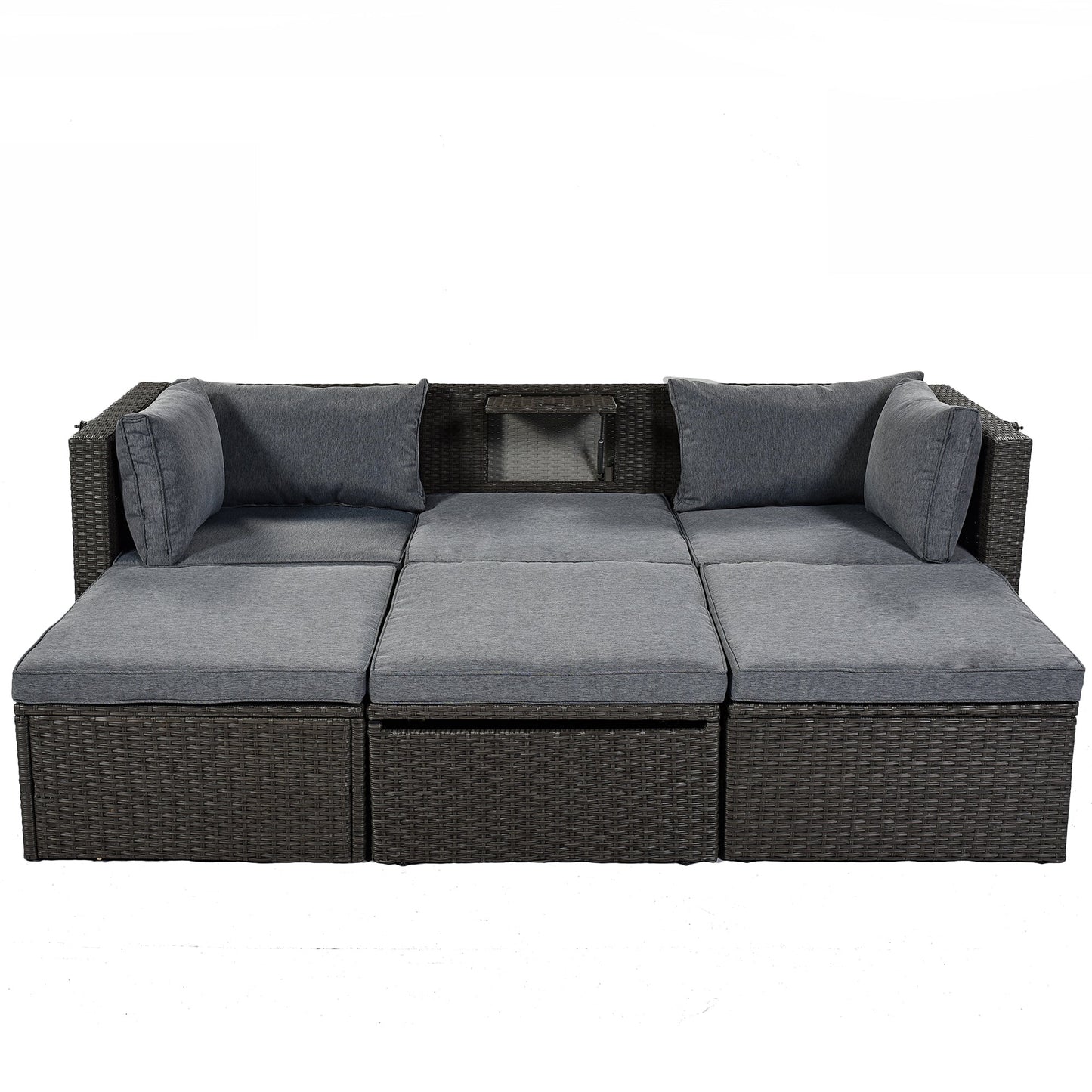 Outdoor Patio Rectangle Daybed With Retractable Canopy, Wicker Furniture Sectional Seating With Washable Cushions
