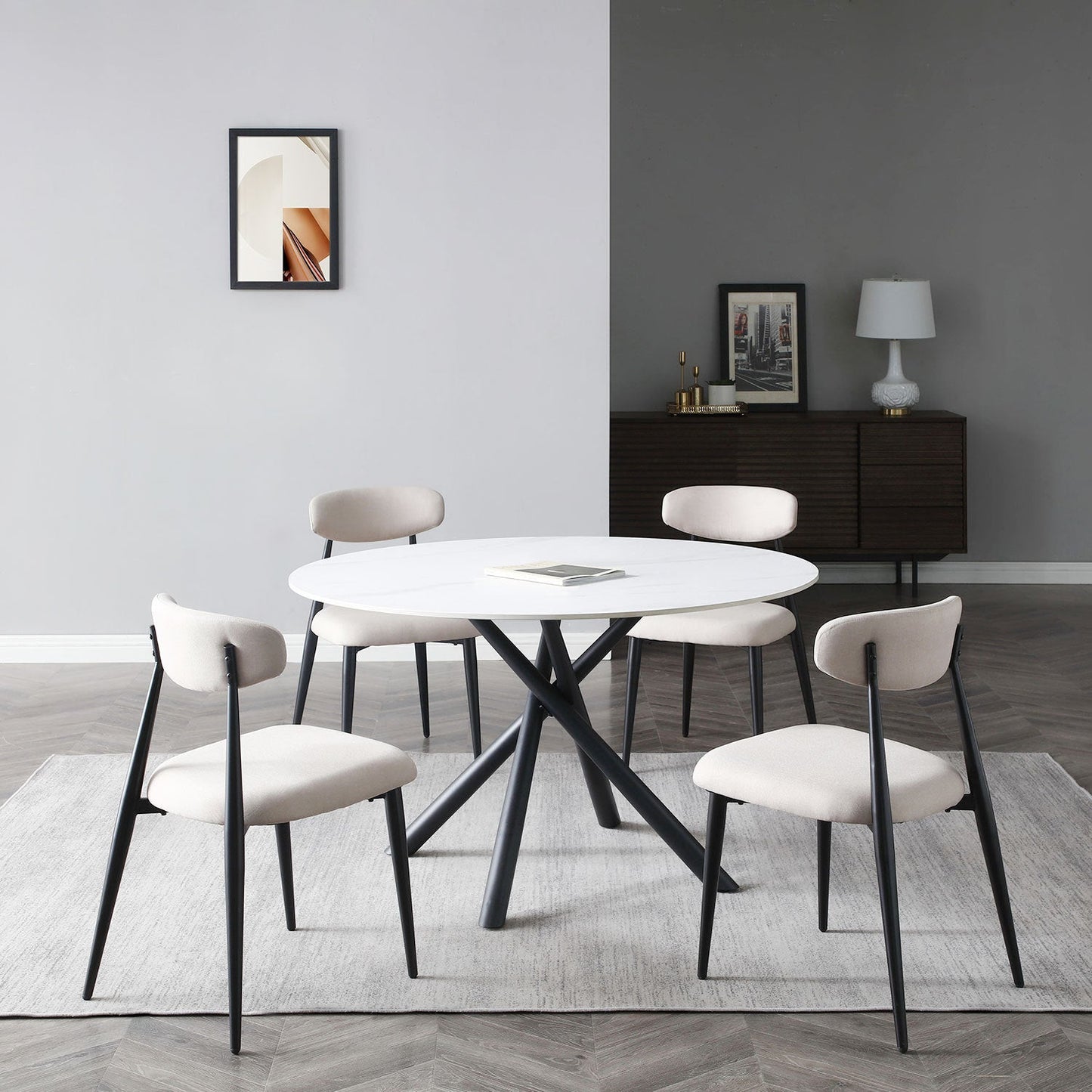 Dining Chairs Set of 4, Upholstered Chairs With Metal Legs for Kitchen Dining Room Light Grey