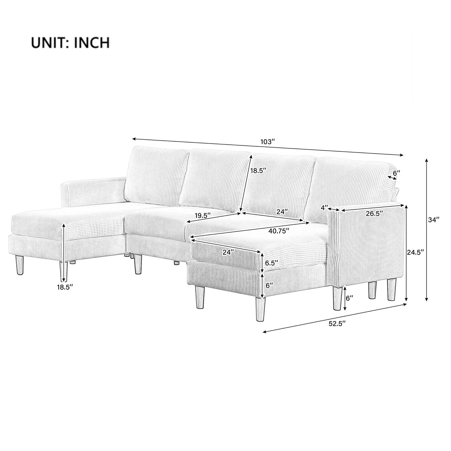 U-Shaped Sponge-Filled Cushion Combination Sofa, Suitable for Living Rooms, Studies, and Spacious Spaces