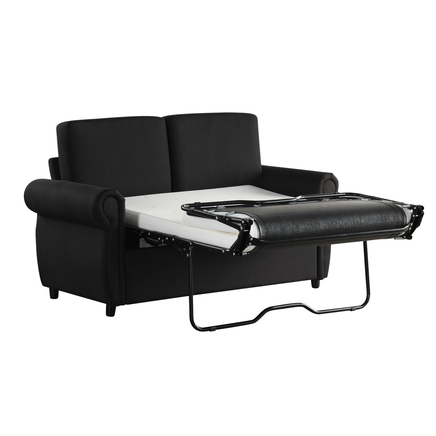 57.9" Pull Out Sofa Bed Loveseat Sleeper With Twin Size Memory Mattress With Two USB Ports for Living Room Spaces, Black