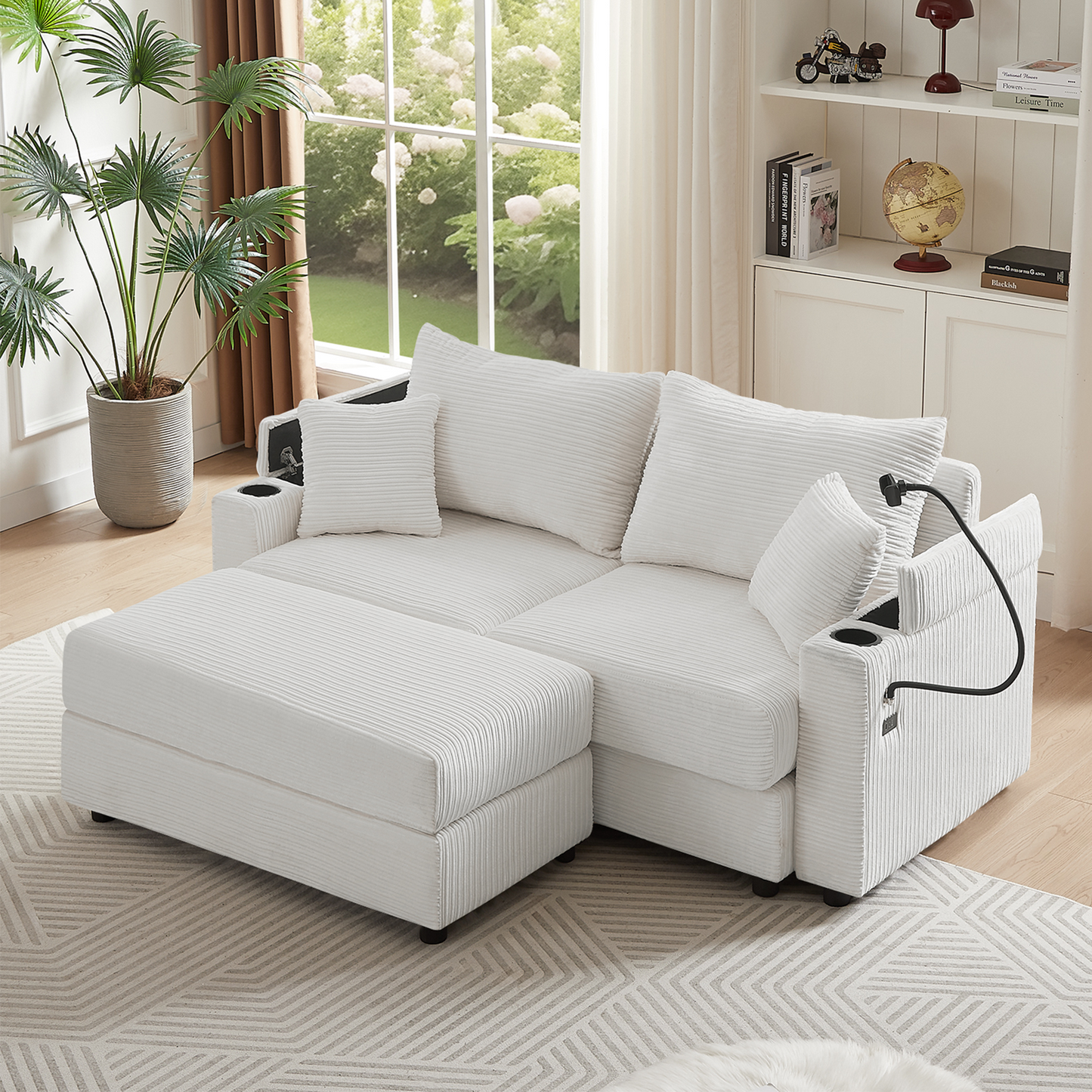72.8" Modern Style Loveseat Sofa Sectional Sofa Couch With Storage Space, a Movable Ottoman, Two USB Ports, Two Cup Hold