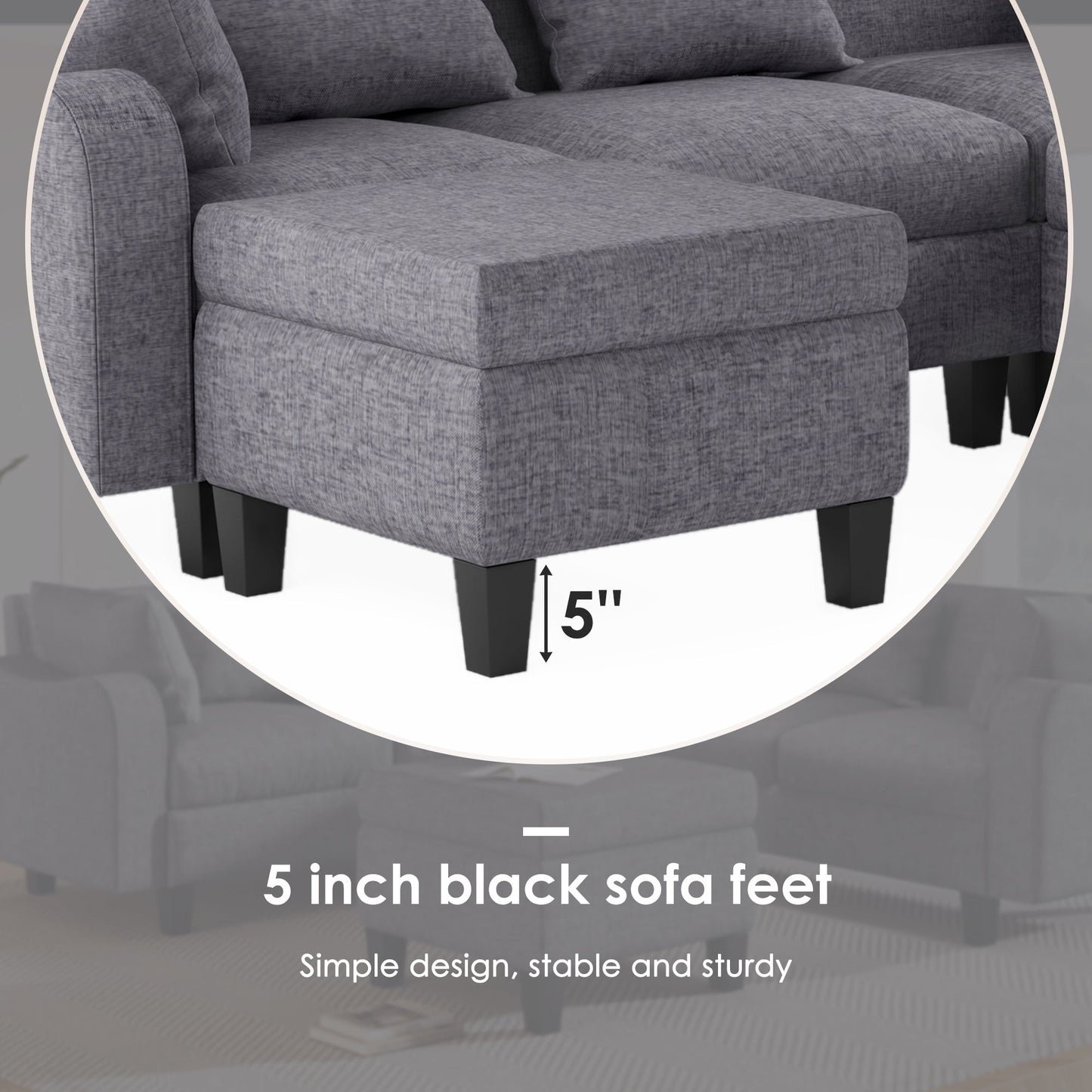 87" Modern Sectional Sofa With Coffee Table,6-Seat Couch Set With Storage Ottoman,Various Combinations,L-Shape Indoor