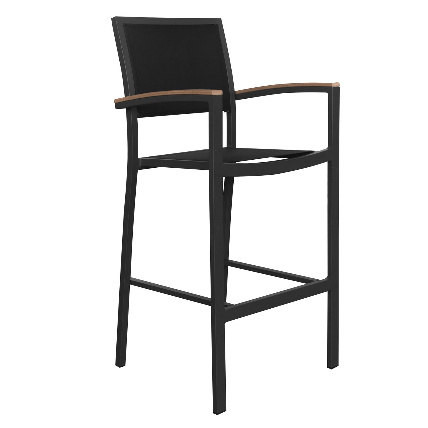 HIGOLD Carlo 5 Pieces Imitated Wood Outdoor Aluminum Pub Set for 4 Person, Charcoal Black