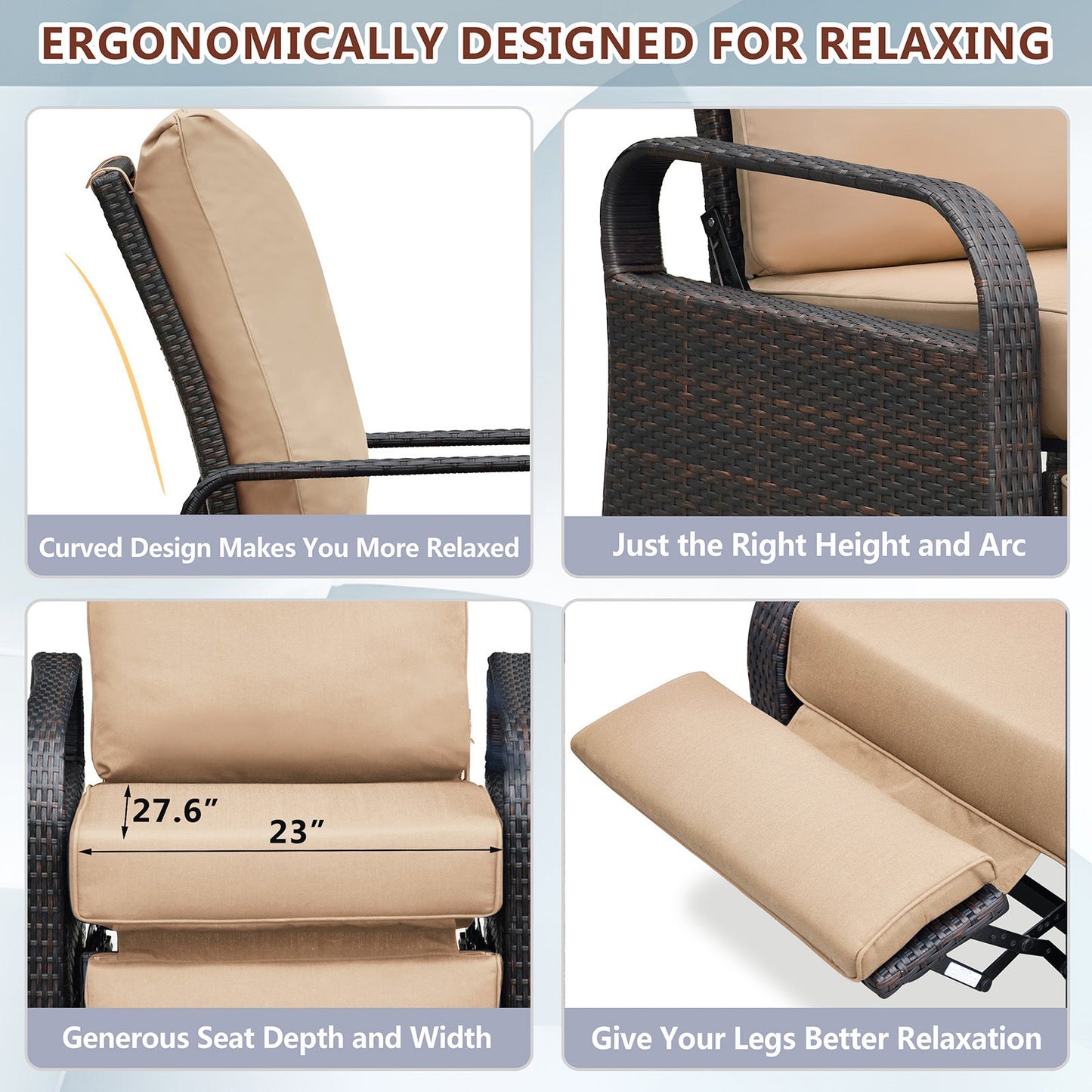 Outdoor Recliner Chair; Automatic Adjustable Wicker Lounge Recliner Chair With 5.12'' Thicken Cushion