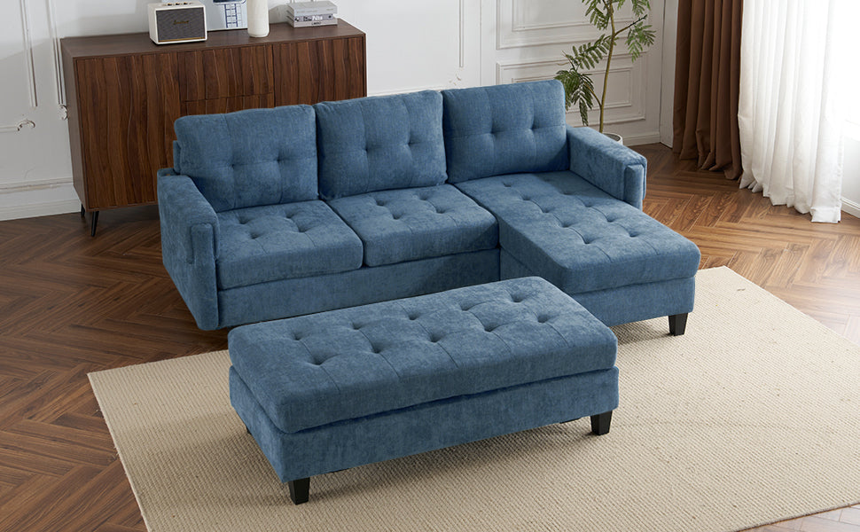 83.4" L-Shaped Sofa Sectional Couch Sofa Bed With Two USB Ports, a Movable Ottoman and a Reversible Chaise Lounge