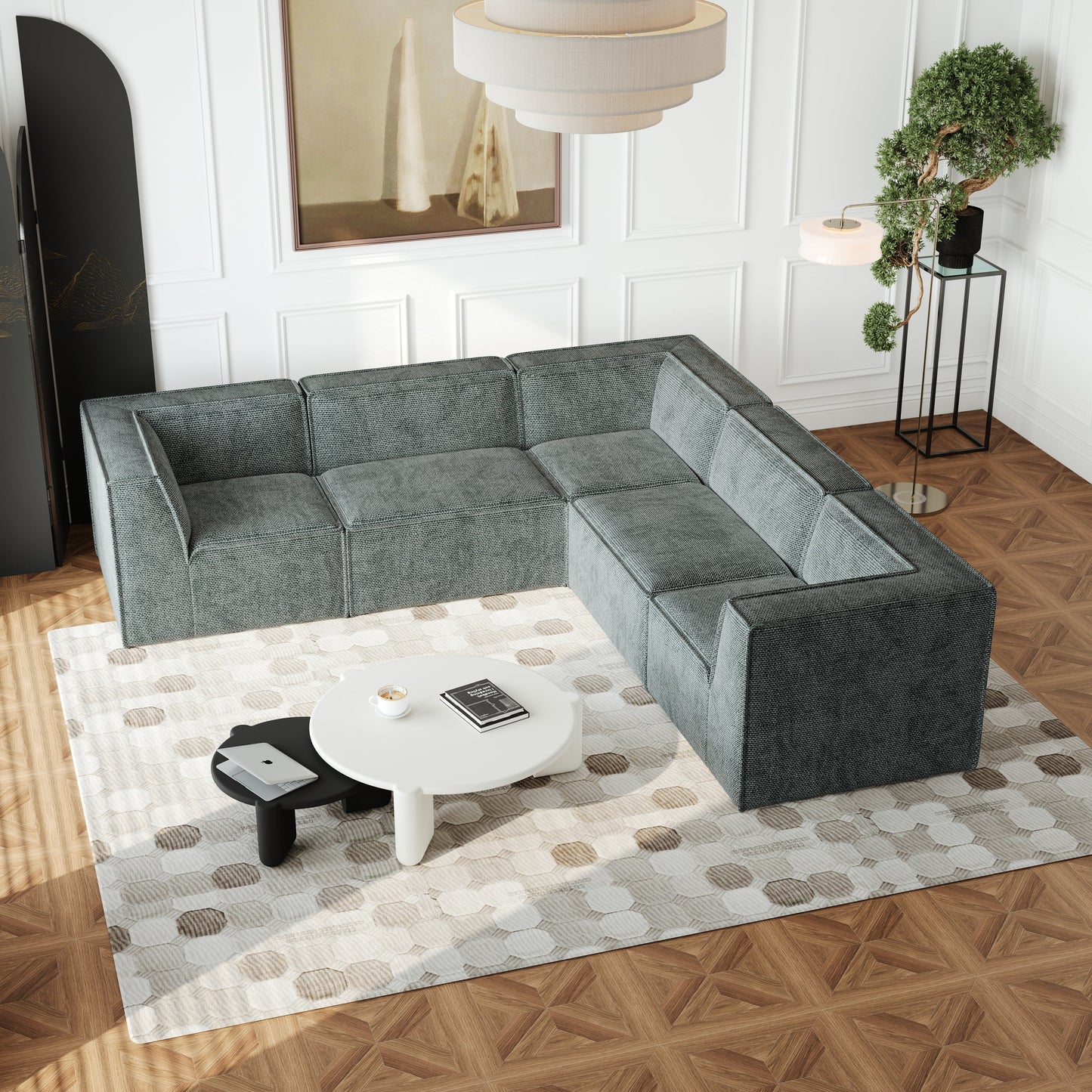 106*106" Chenille Modular L Shaped Sectional Sofa,Luxury Floor Couch Set,Upholstered Indoor Furniture