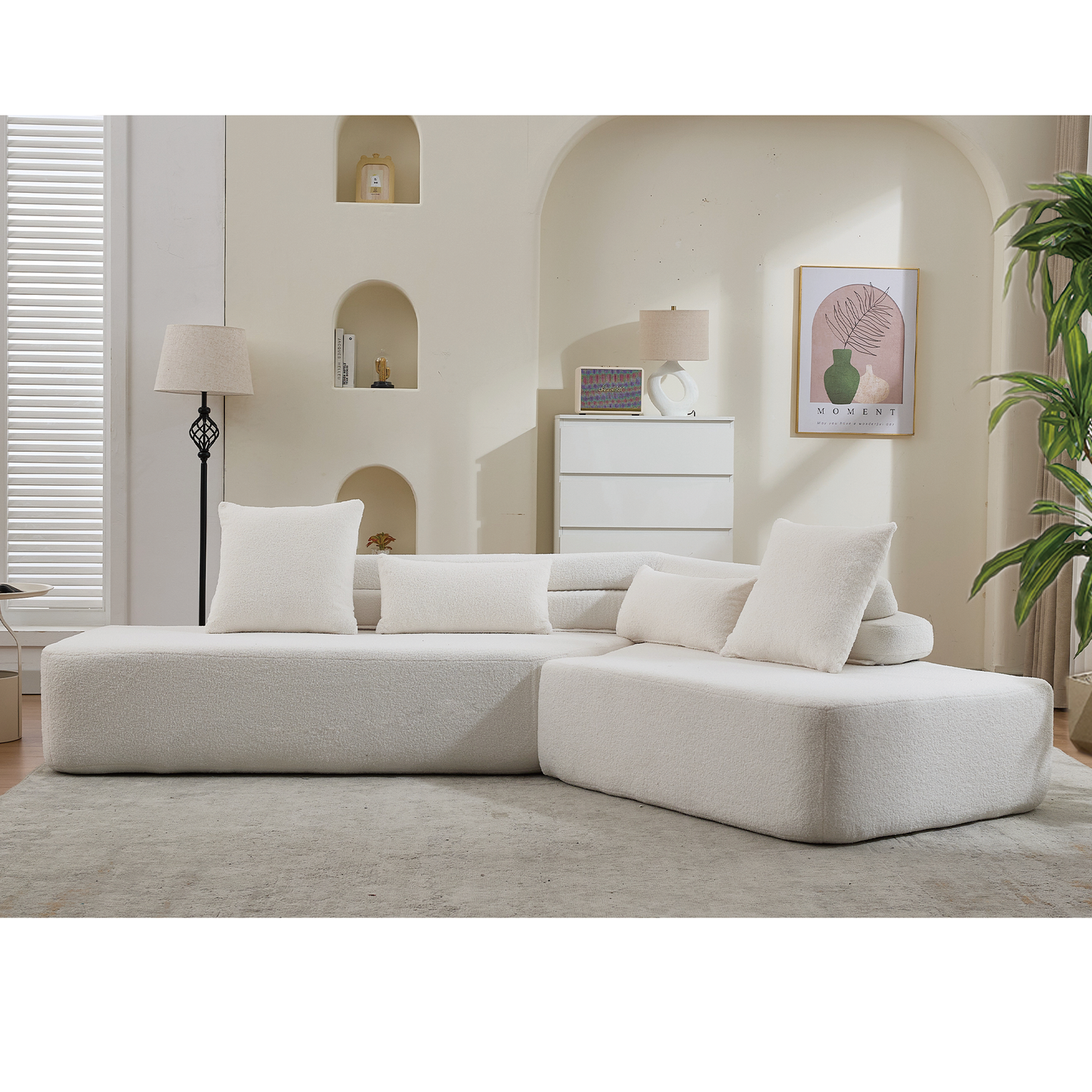 128"Minimalist Cloud Sectional Couch ,Modern Couches ,4-Seater ,No Assembly,Two Modular Sofa,Boucle Teddy Fabric, Upholstered