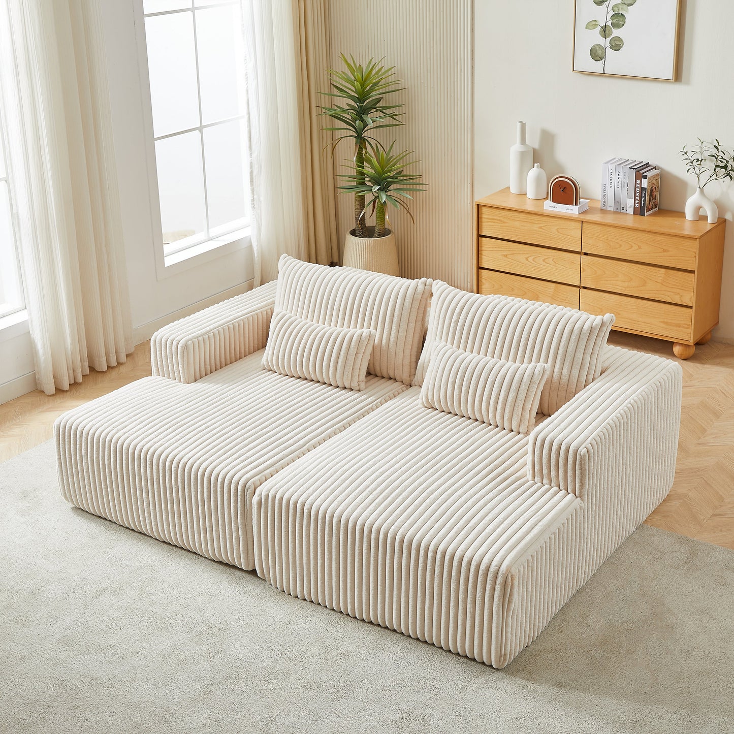 87" Oversized Sectional Lounge Chaise,No Assembly Required,Cloud Plush Loveseat With Reclining Sofa Bed,Fluffy Modern