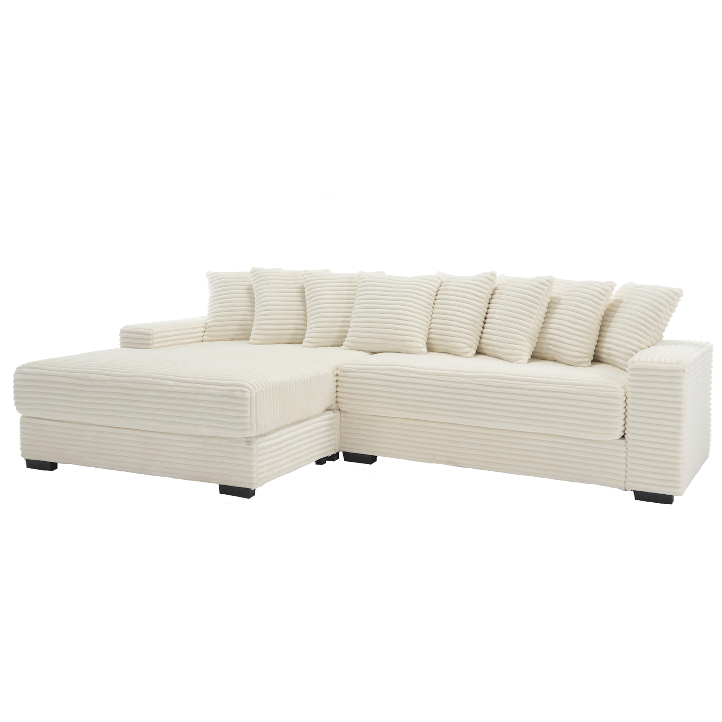 Oversized Two-Piece Couches, L Shaped Sofa, Corduroy, Left Chaise Daybed,with Armrests,Eight Throw Pillows,Corner Sofa