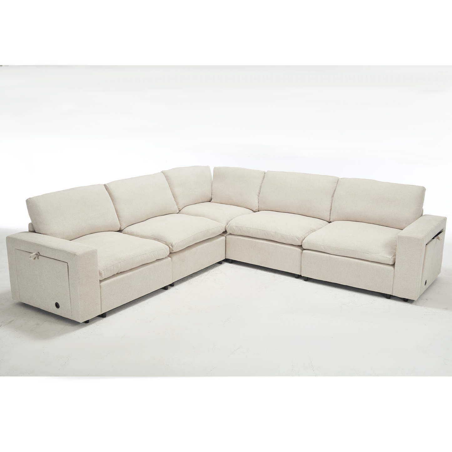 Sectional Couches for Living Room,Modular Couch,Wireless Charging Port & Cup Holders,5-Seat ,DIY Combination,L-Shaped Sofa