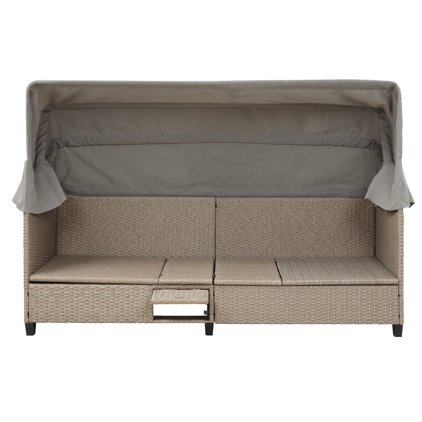 4 Piece UV-Proof Resin Wicker Patio Sofa Set With Retractable Canopy, Cushions and Lifting Table,Brown