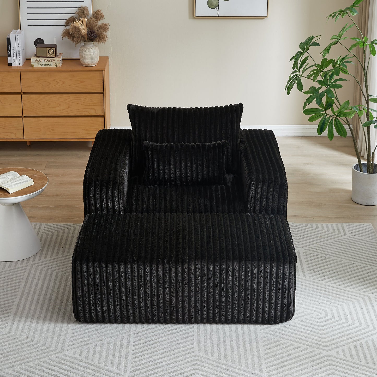 62.5-Inch Corduroy Sponge Sofa Lounge Chair With Removable Footrest,No Assembly Required,Fluffy Modern Sleeper Chair