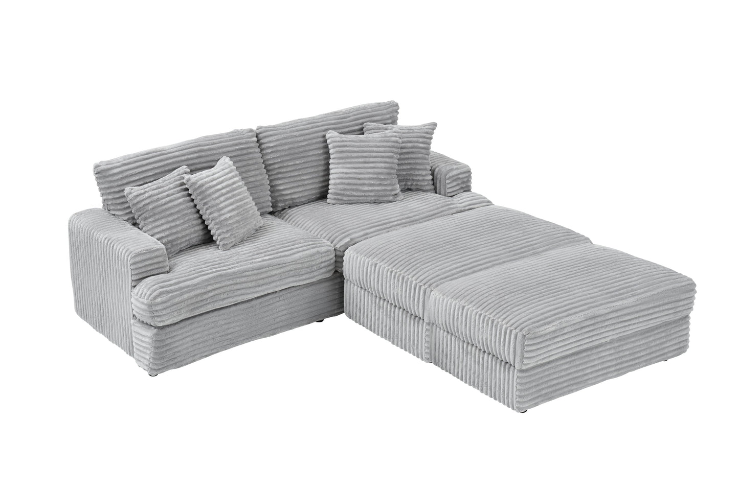 82 Inches Gray Corduroy Sofa, Two Storage Feet +4 Throw Pillows, Create a Living Room, Office Fashion New Darling