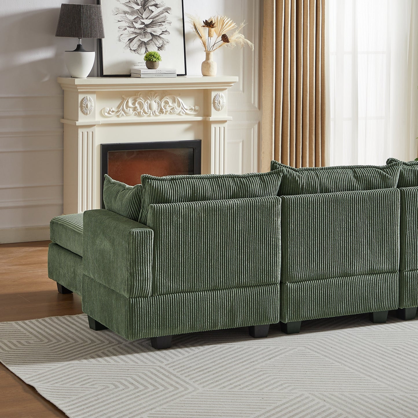 113.5'' Modular Sectiona Corduroy Sofa, Sectional Couches for Living Room U Shaped Sectional Couch With Storage Ottoman