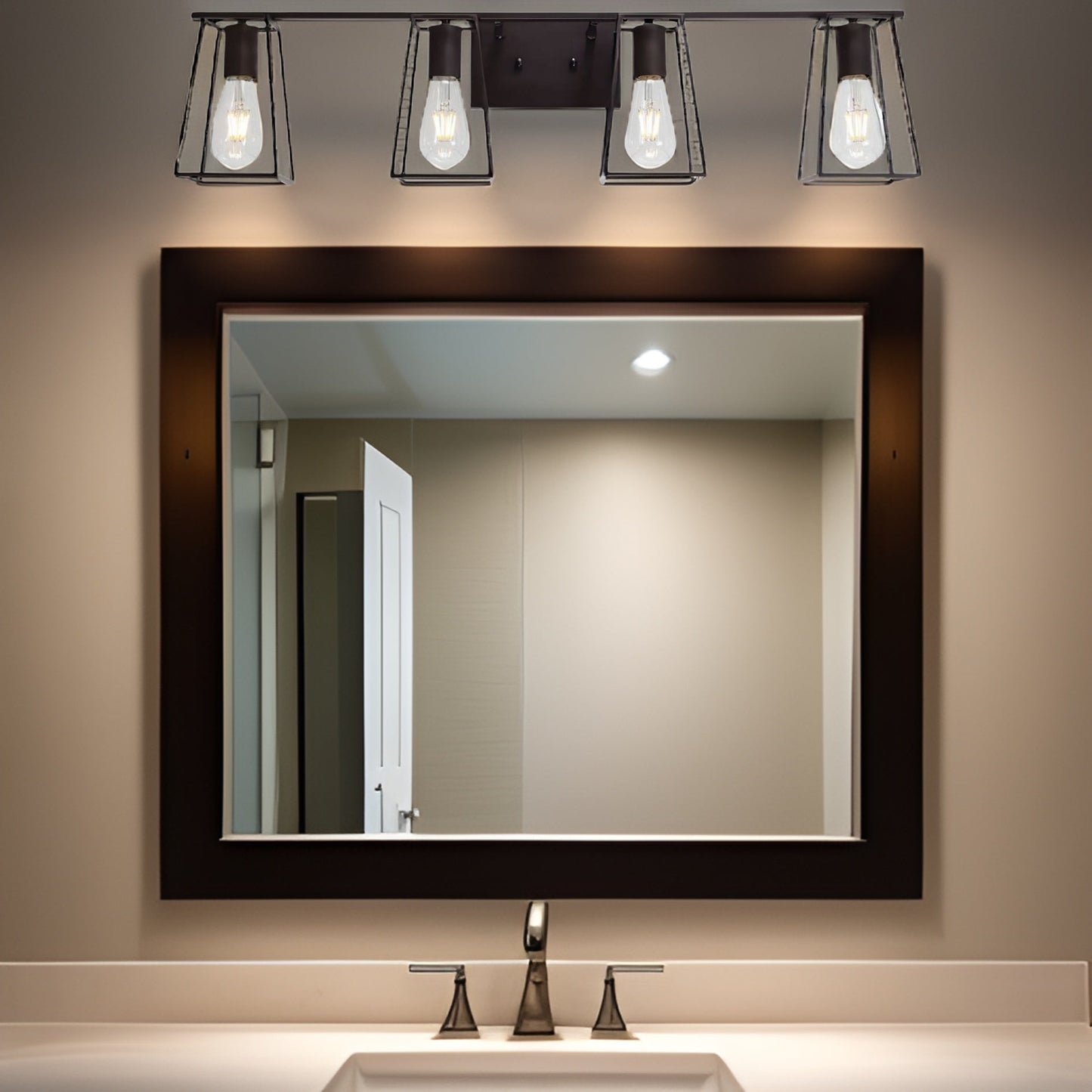 4-Light Oil Rubbed Bronze Vanity Lights for Bathroom, Industrial Vintage Wall Sconce Lighting With Open Metal Cage