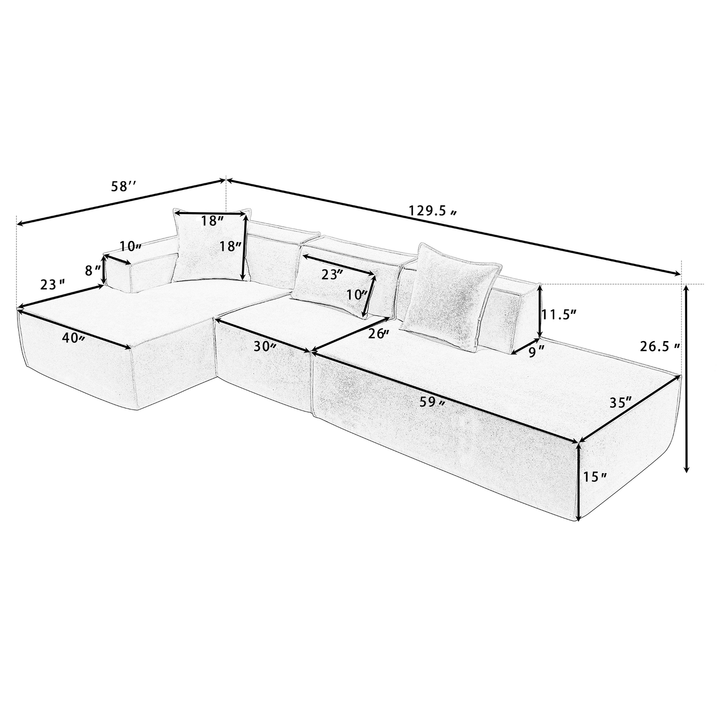 Modular Combination Living Room Sofa Set, Modern Minimalist Sofa, Free Installation Sofa, L-Shaped, Italian Minimalist