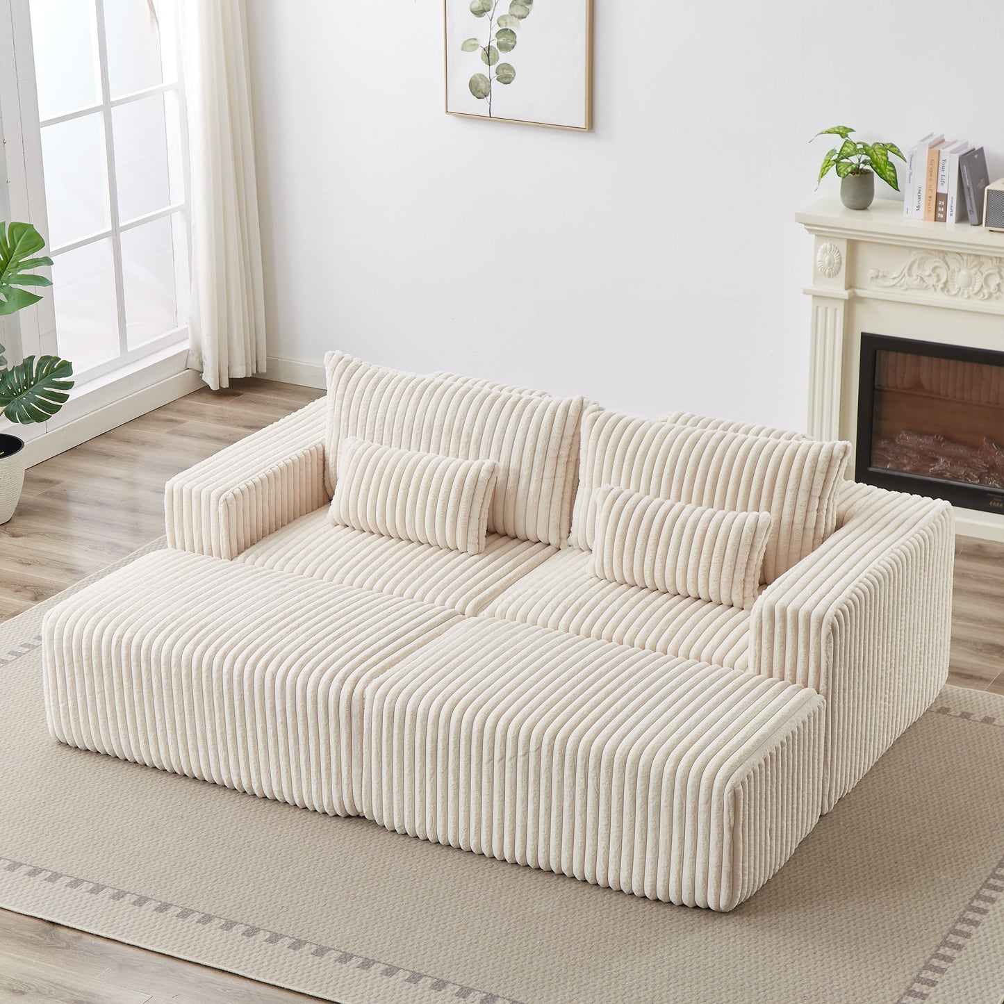 87" Oversized Sectional Lounge Chaise,No Assembly Required,Cloud Plush Loveseat With Two Removable Footstool,Fluffy Model