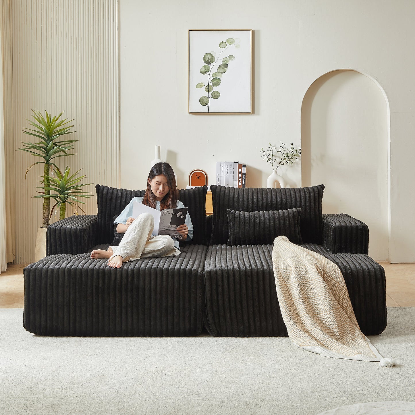 87" Oversized Sectional Lounge Chaise ,No Assembly Required,Cloud Plush Loveseat With Reclining Sofa Bed,Fluffy Modern