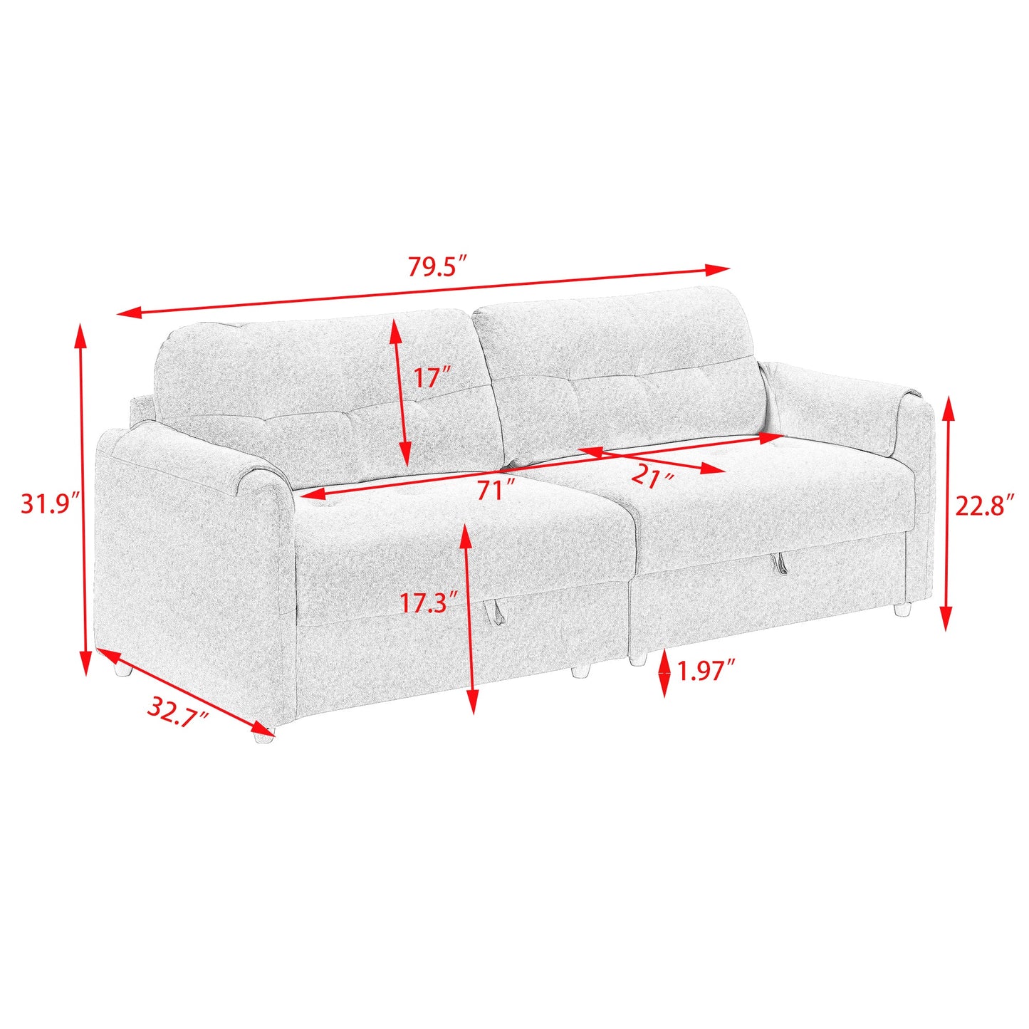 79.50 Inches Long, Teddy Cotton Linen Sofa Fabric, With Metal Conical Long Legs, Metal Strip Matching, Stylish