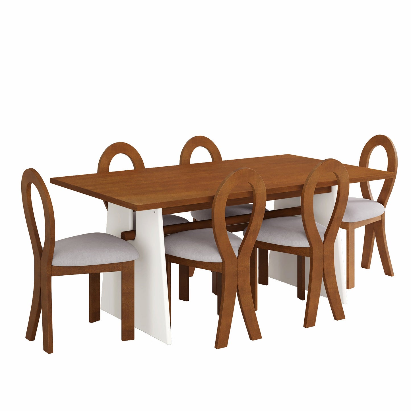 Modern 7-Piece Dining Table Set With Trestle Dining Table and 6 Upholstered Dining Chairs, Compact Kitchen Table