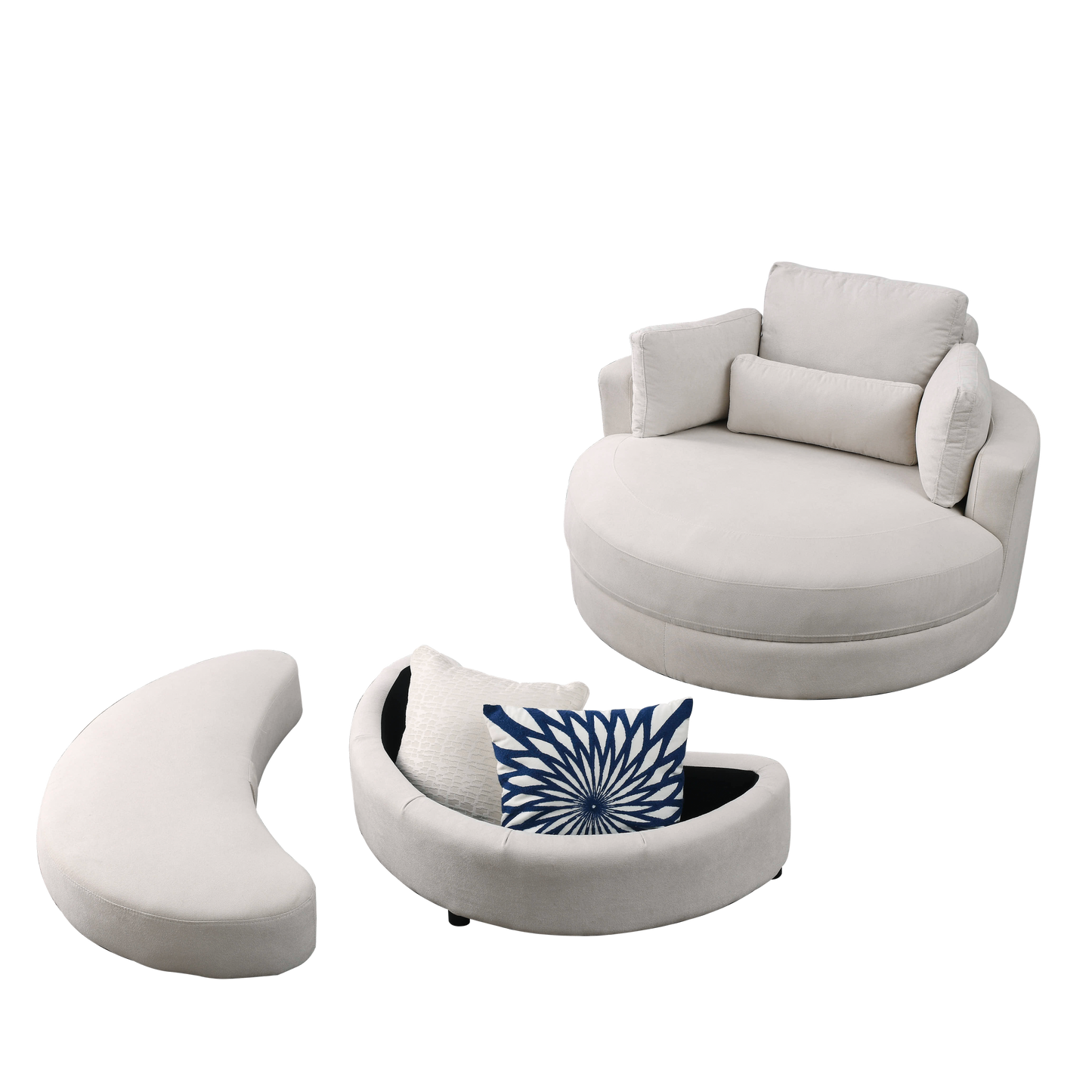 Swivel Accent Barrel Modern Sofa Lounge Club Big Round Chair With Storage Ottoman Linen Fabric for Living Room