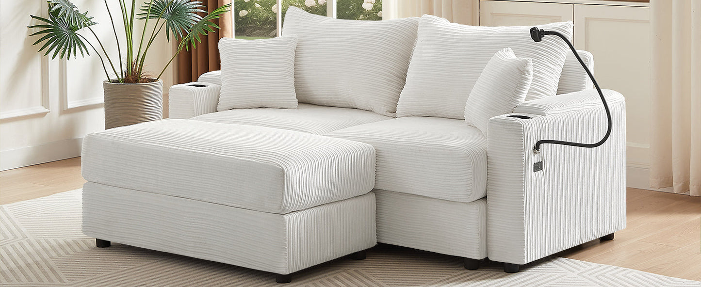 72.8" Modern Style Loveseat Sofa Sectional Sofa Couch With Storage Space, a Movable Ottoman, Two USB Ports, Two Cup Hold