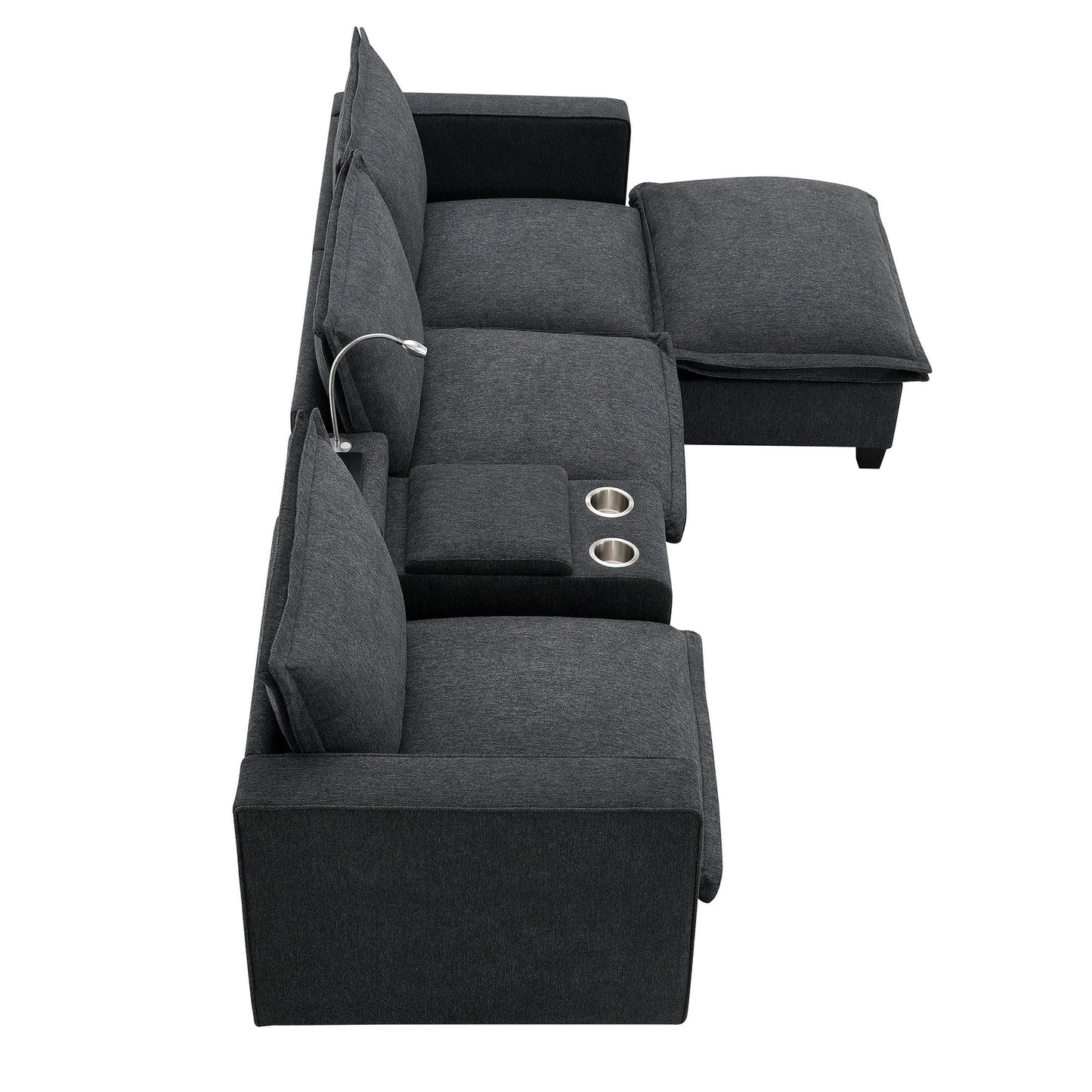 109*57" Modern Sectional Cloud Sofa With Console,USB Charger,Reading Light,Cup Holder,Wide Seat,4 Seat Chenille Modular