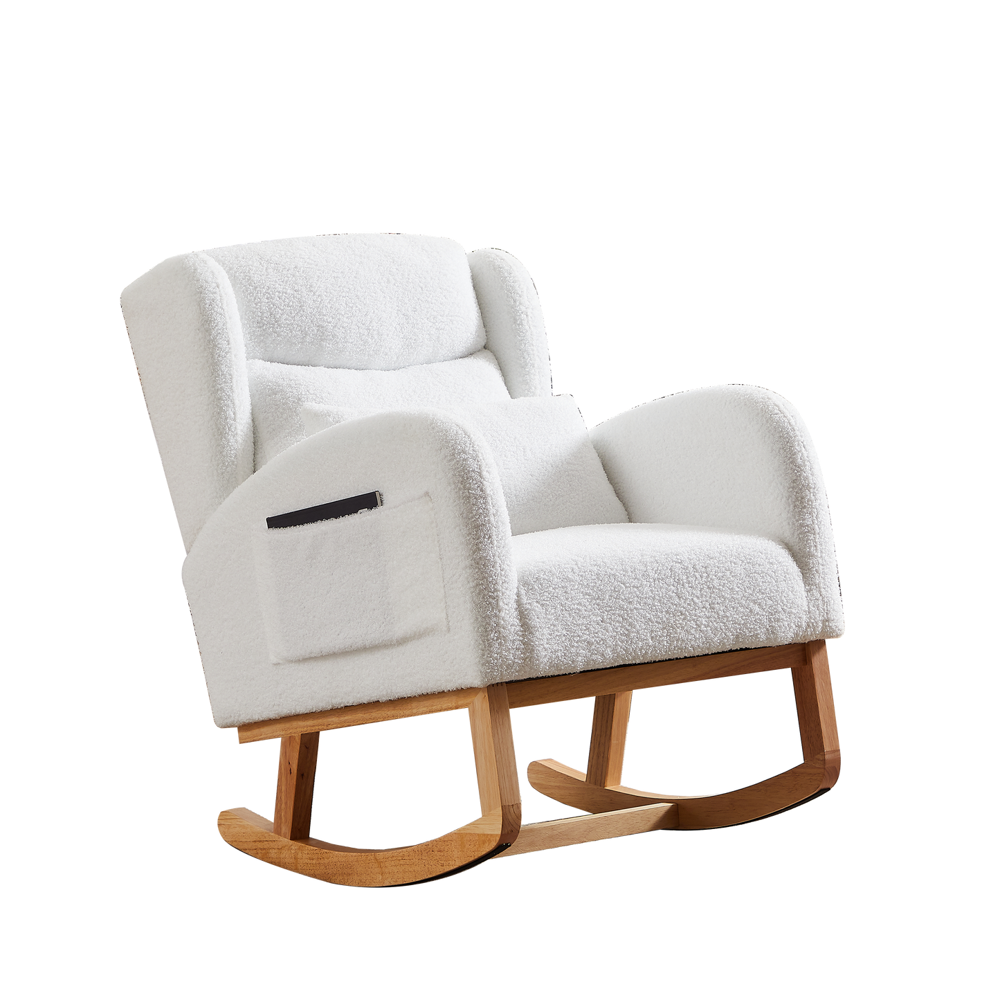 Modern Accent High Backrest Living Room Lounge Arm Rocking Chair, Two Side Pocket